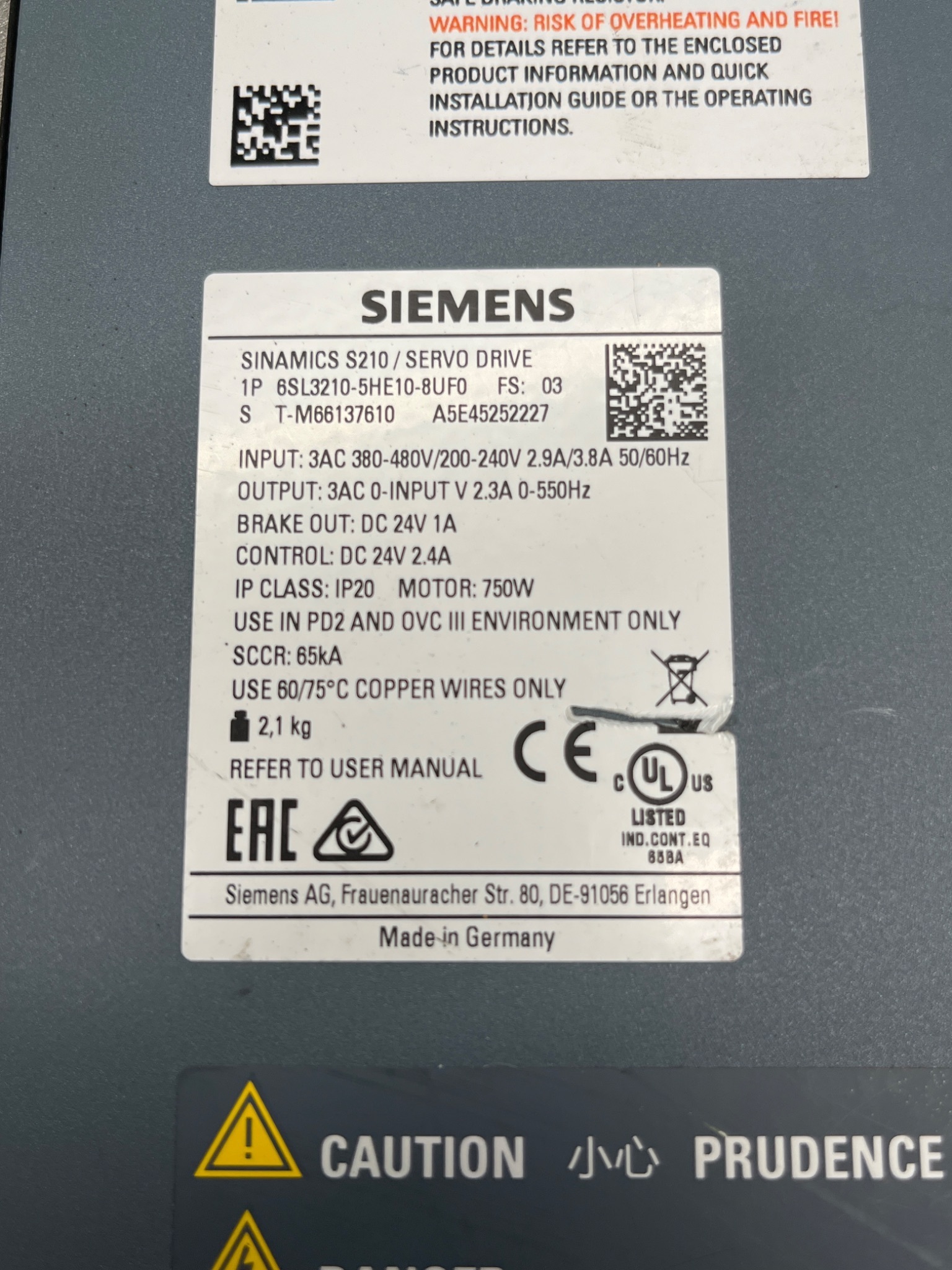 SIEMENS 6SL3210-5HE10-8UF0 SINAMICS S210 Servo Drive USED 5