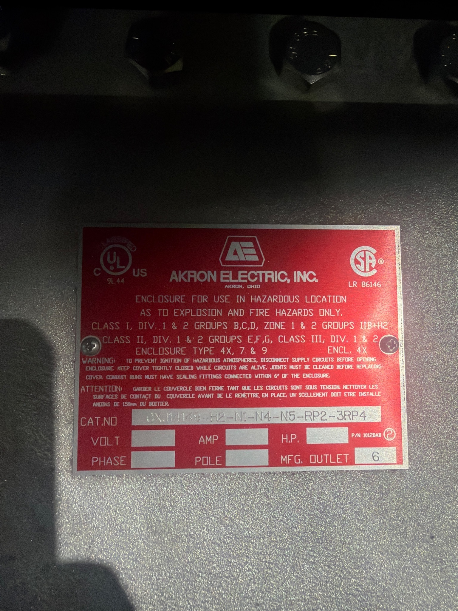 AKRON ELECTRIC CXJ14148-H2-N1-N4-N5-RP2-3RP4 Explosion Proof Enclosure NEW 1