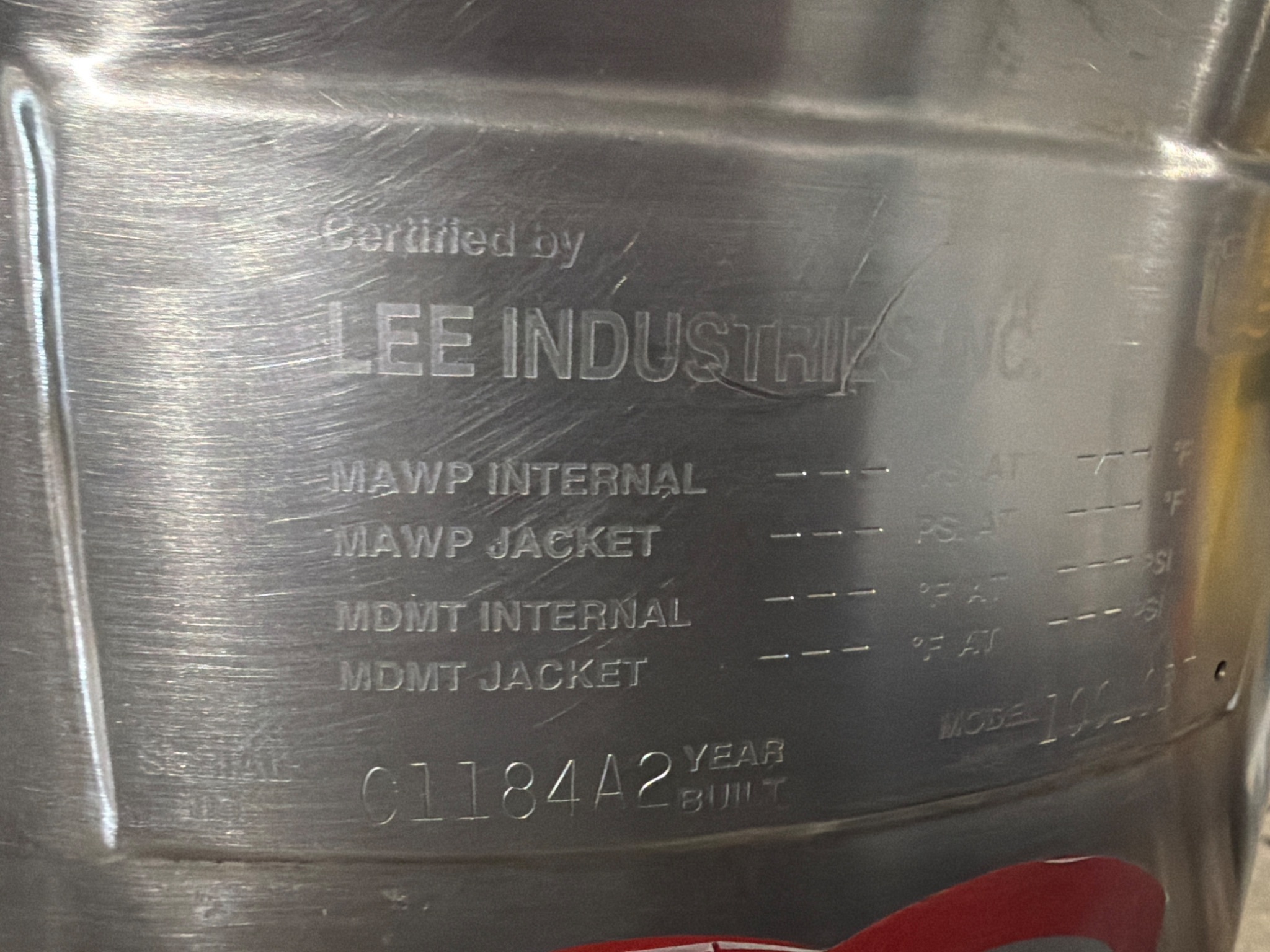 LEE INDUSTRIES 100LCBT STAINLESS ATMOSPHERIC PROCESS TANK USED 4