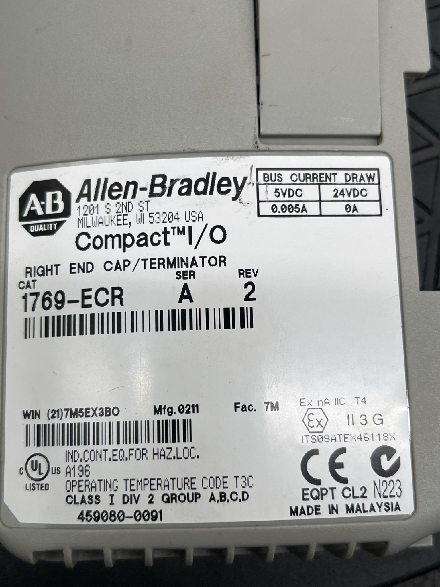 ALLEN-BRADLEY 1769-ECR Series A Compact I/O Right End Cap Terminator USED 5
