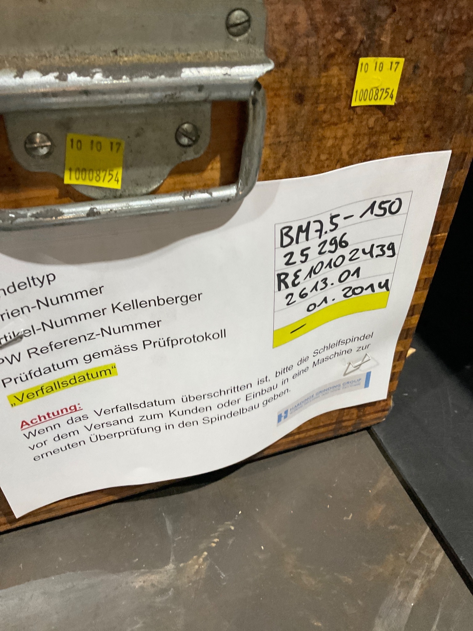 PETER WOLTERS 2613.01 Grinding Spindle Set BM 7.5-150 NEW 3