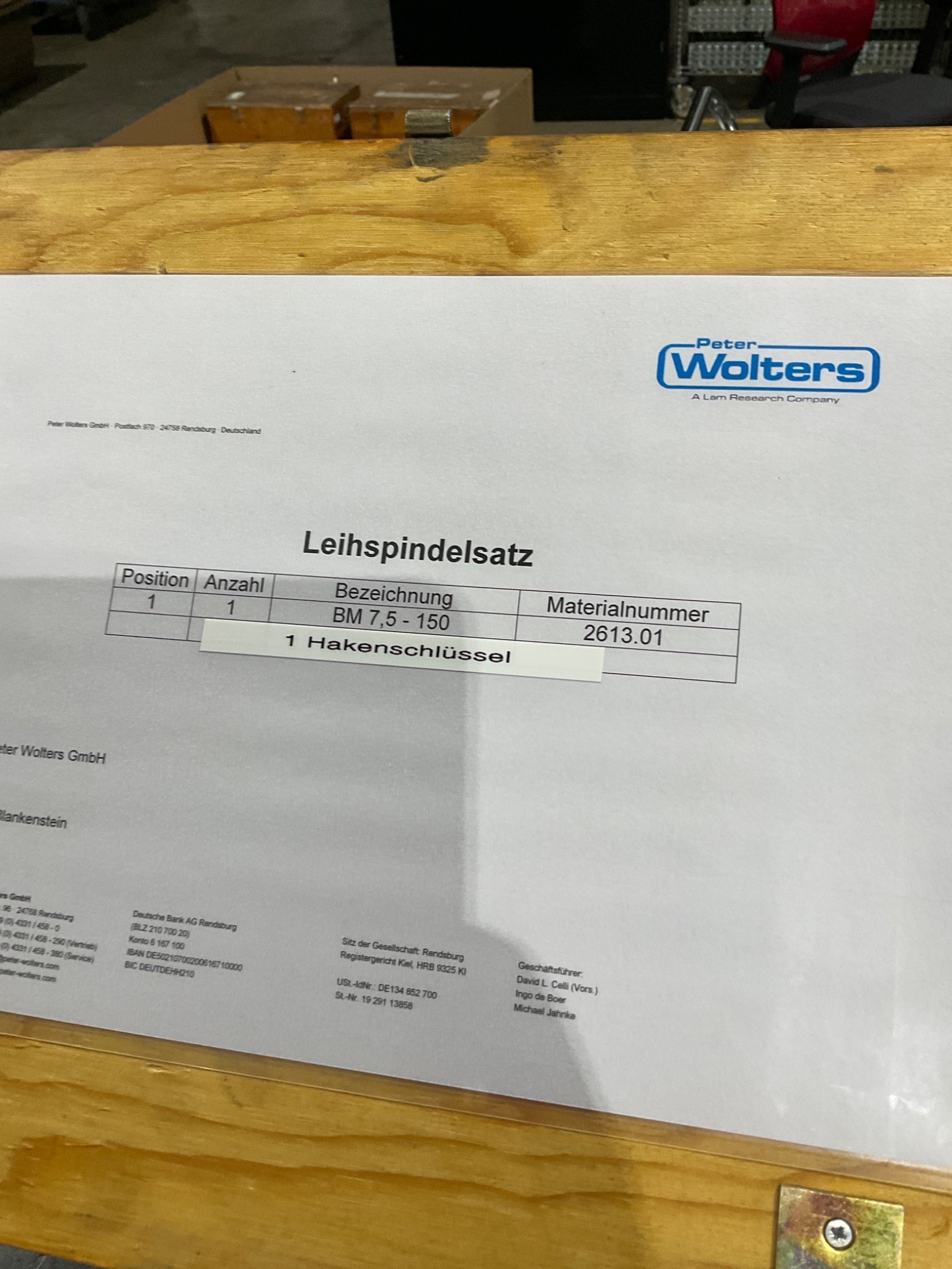PETER WOLTERS 2613.01 Grinding Spindle Set BM 7.5-150 NEW 6