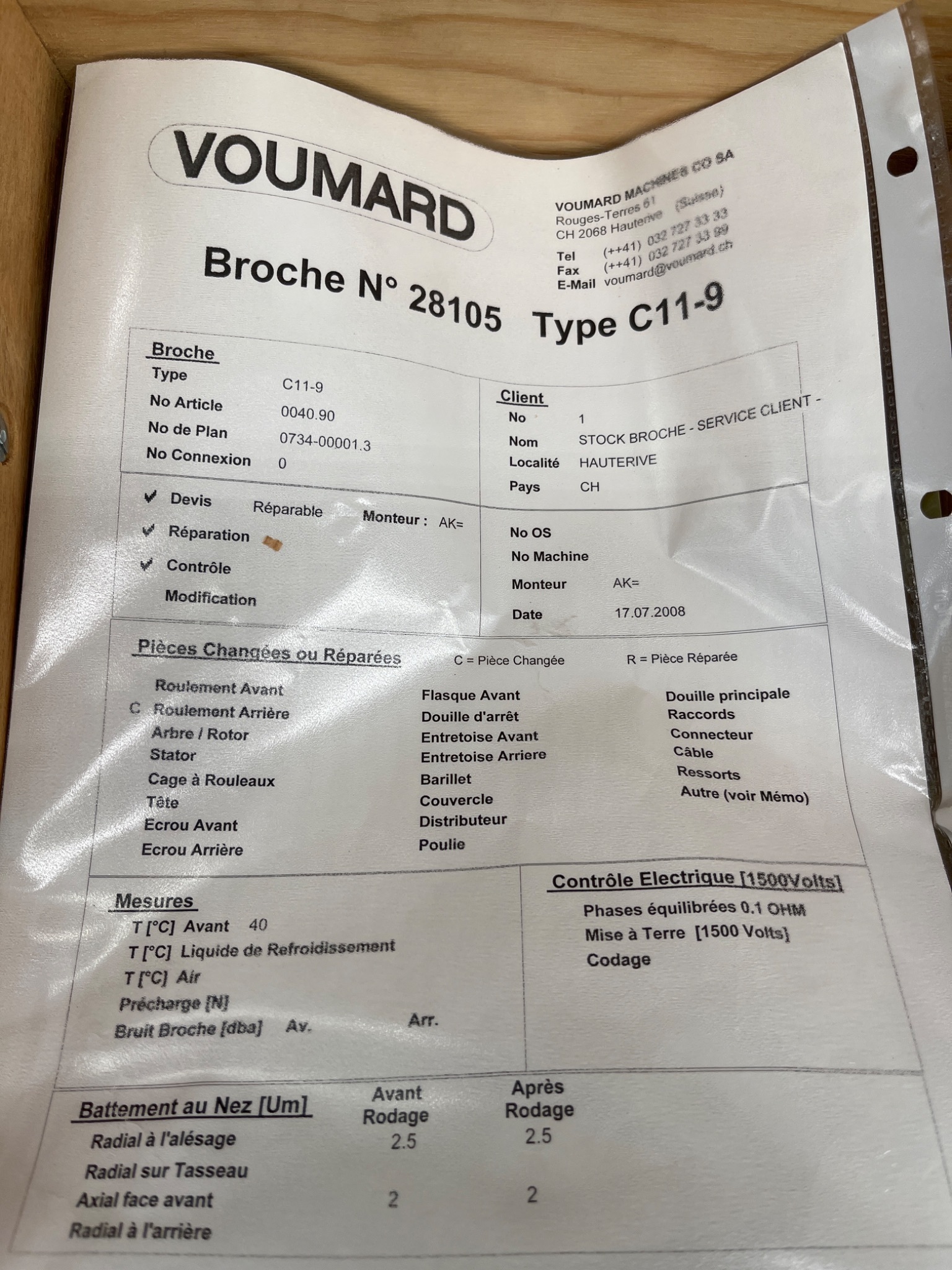 VOUMARD C11-9 Grinding Spindle USED 7