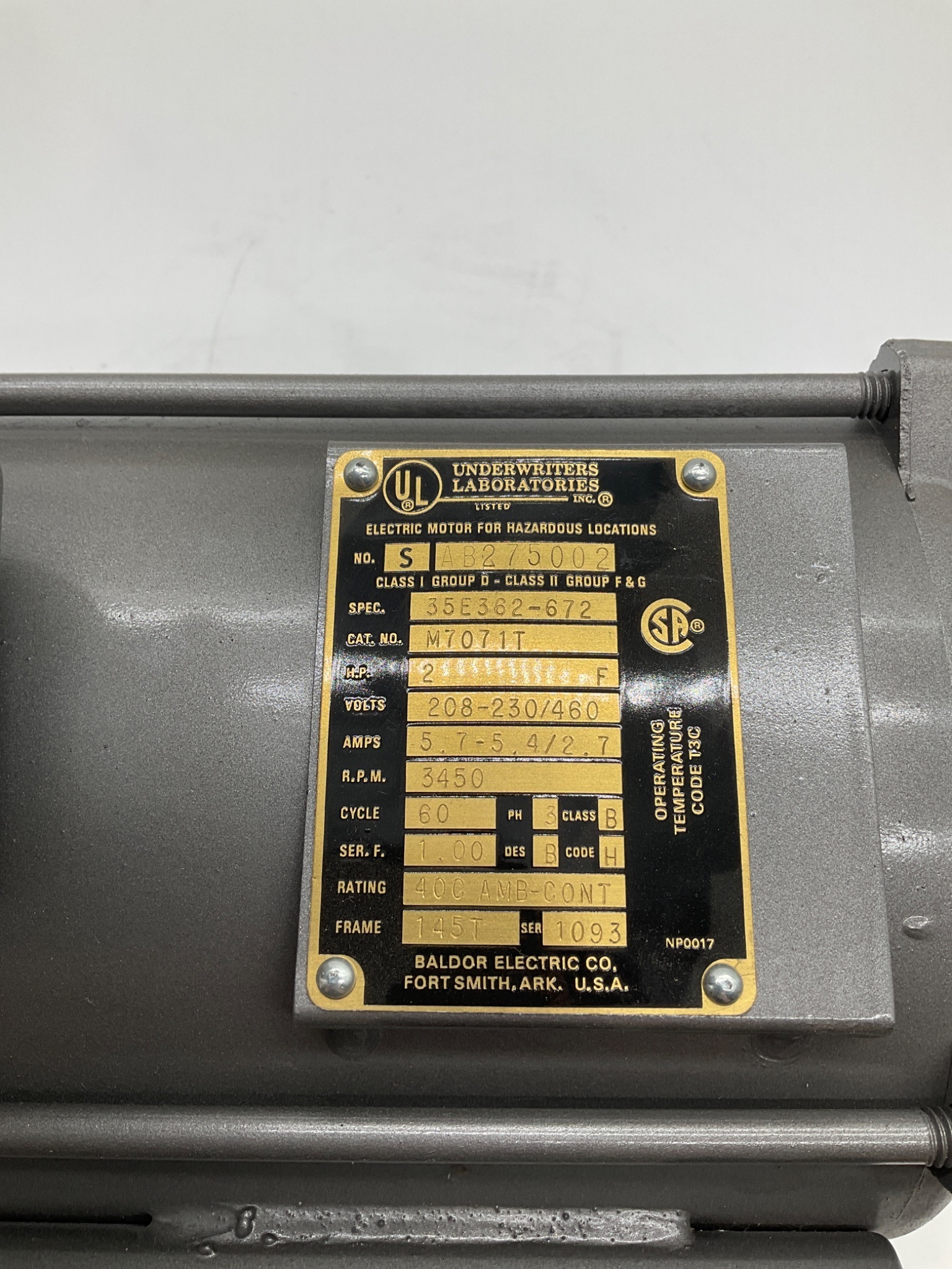 Baldor M7071T 2HP Hazardous Location Motor 3450RPM NEW 2