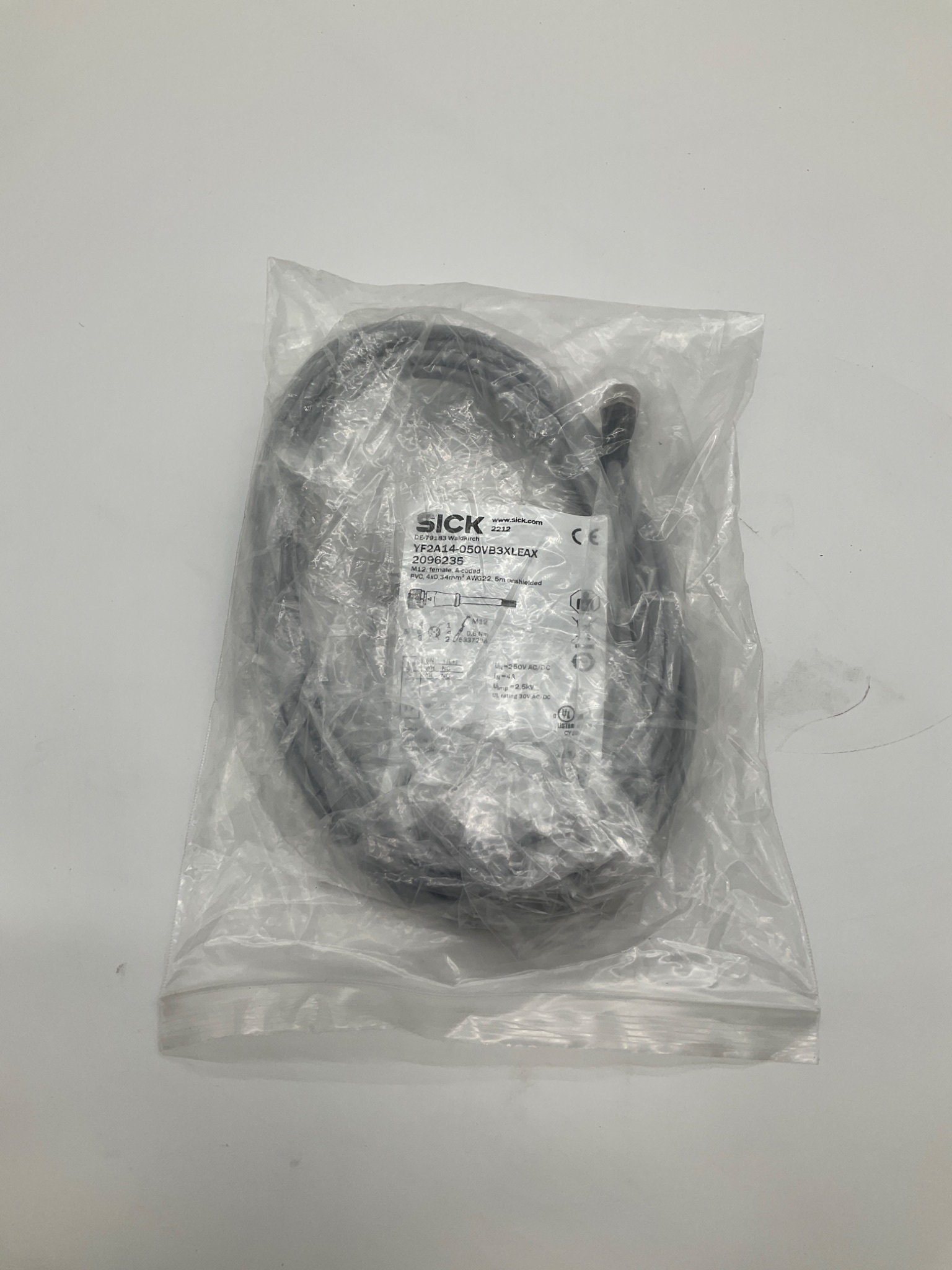 SICK YF2A14-050VB3XLEAX M12 Female Cordset 5M 4-Pin NEW 0