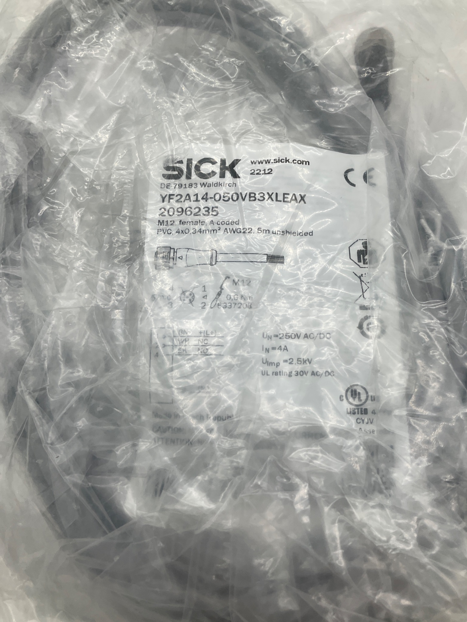SICK YF2A14-050VB3XLEAX M12 Female Cordset 5M 4-Pin NEW 1