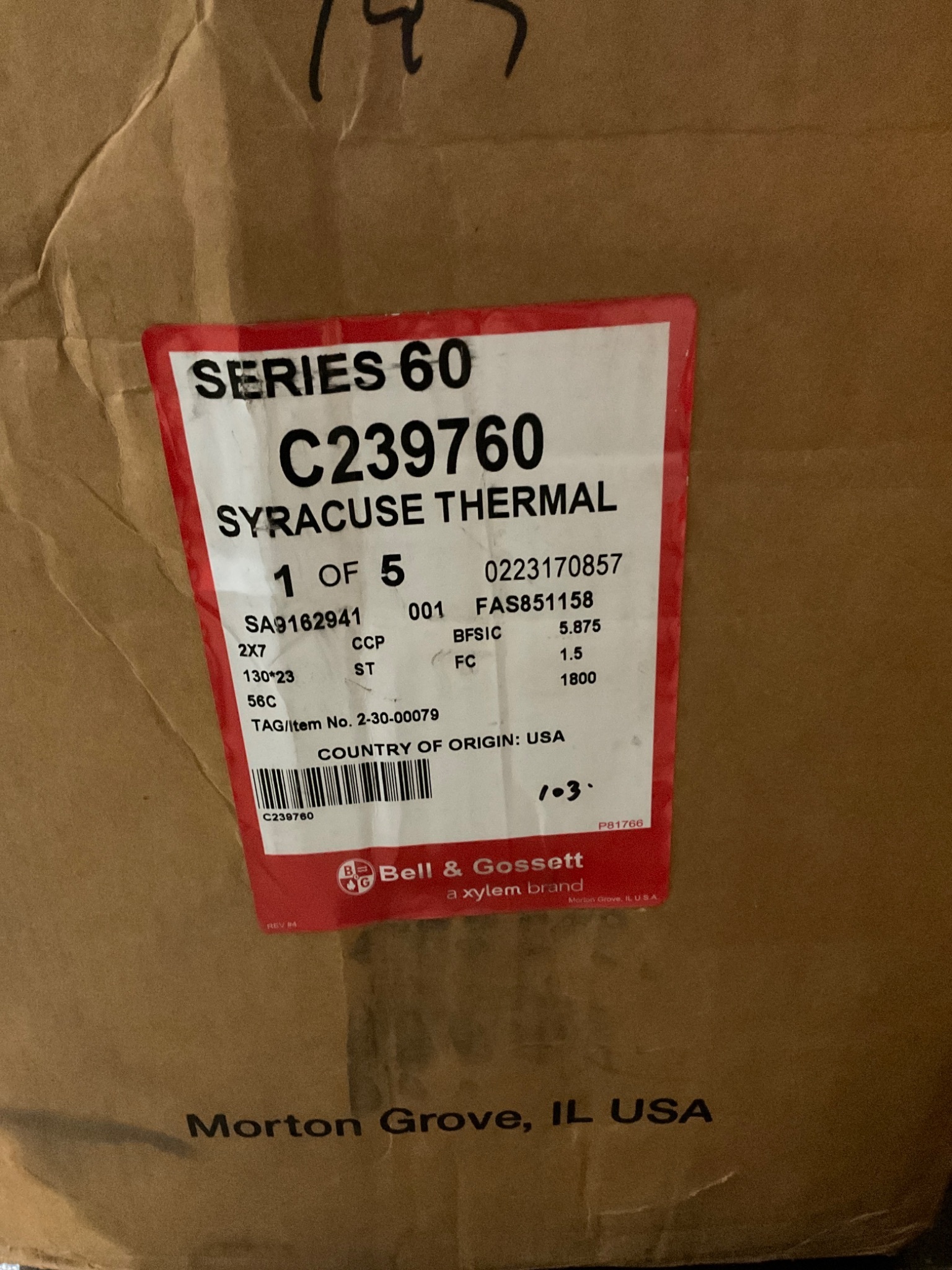 BELL & GOSSETT C239760 Series 60 Centrifugal Pump NEW 2