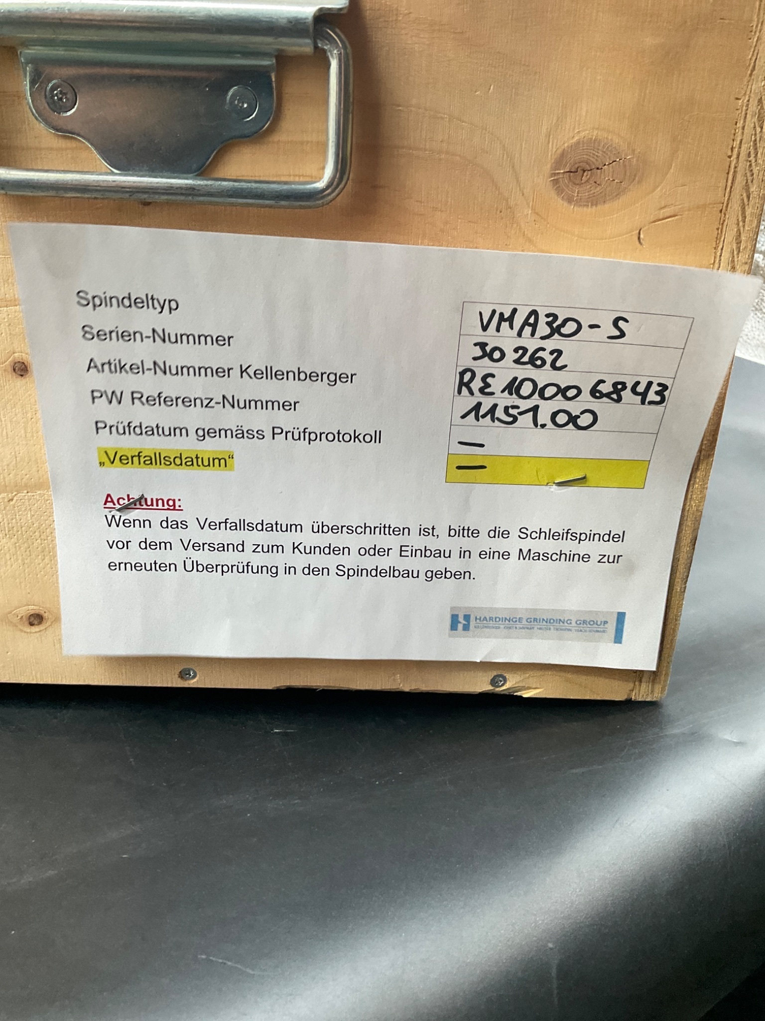 HARDINGE VHA30-S Grinding Spindle USED 3