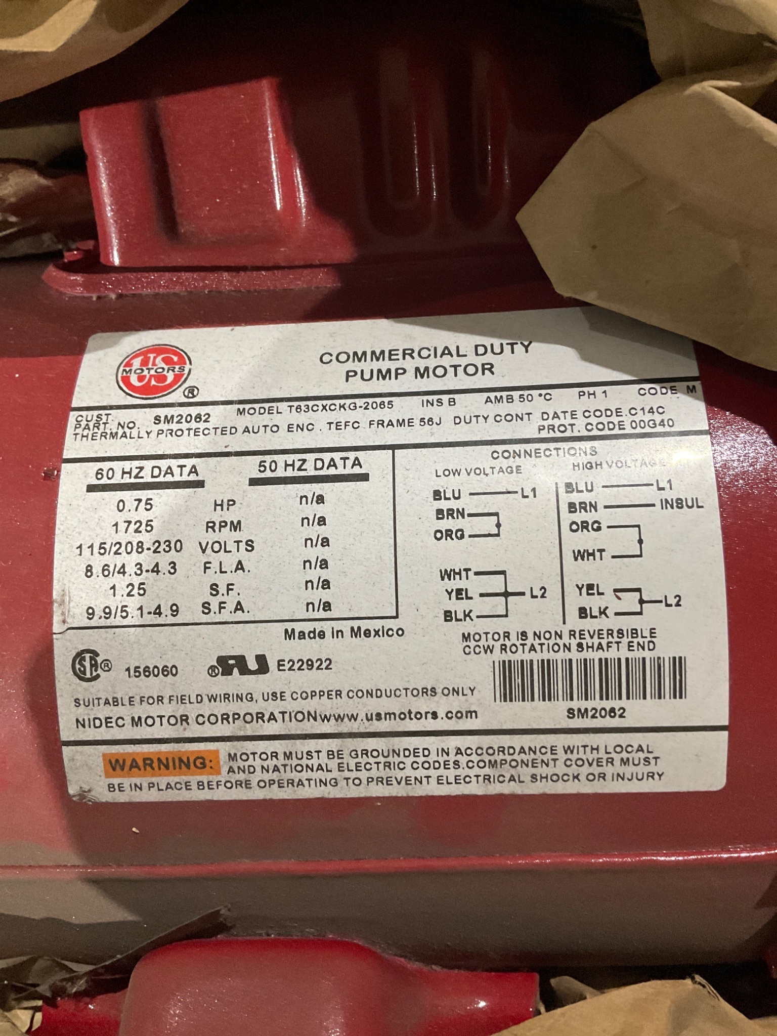 BELL & GOSSETT C209628 Series E90 Circulating Pump 0.75HP 1725RPM 115/230V USED 3