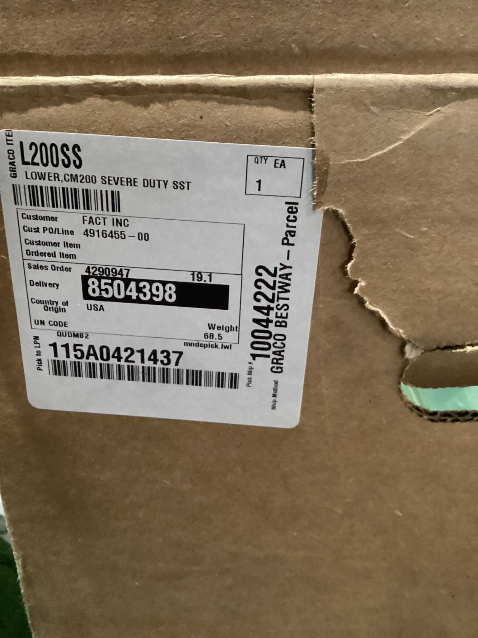 GRACO L200SS CM200 Severe Duty SST Pump Lower 3500 PSI NEW 5