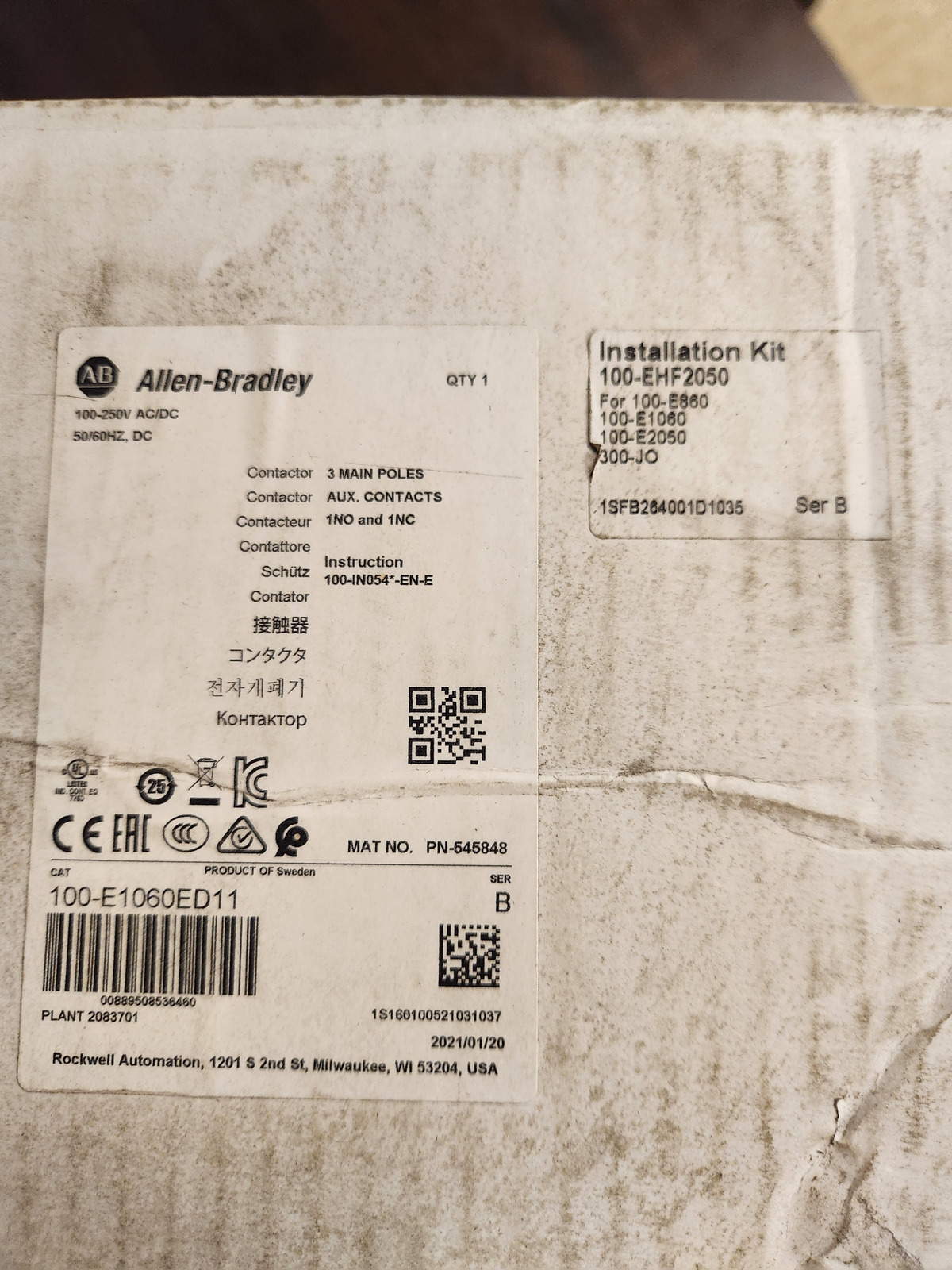 ALLEN BRADLEY 100-E1060ED11 Contactor 3-Pole 1060A 1000V Ser. B NEW 1