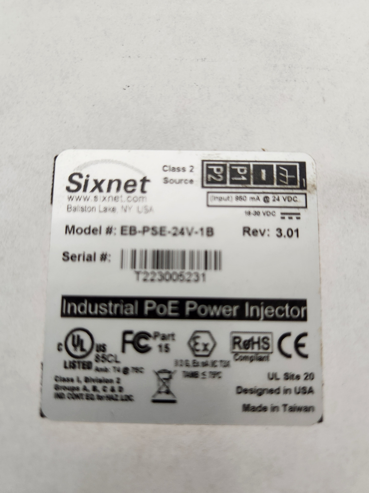 SIXNET EB-PSE-24V-1B Industrial PoE Power Injector NEW 1