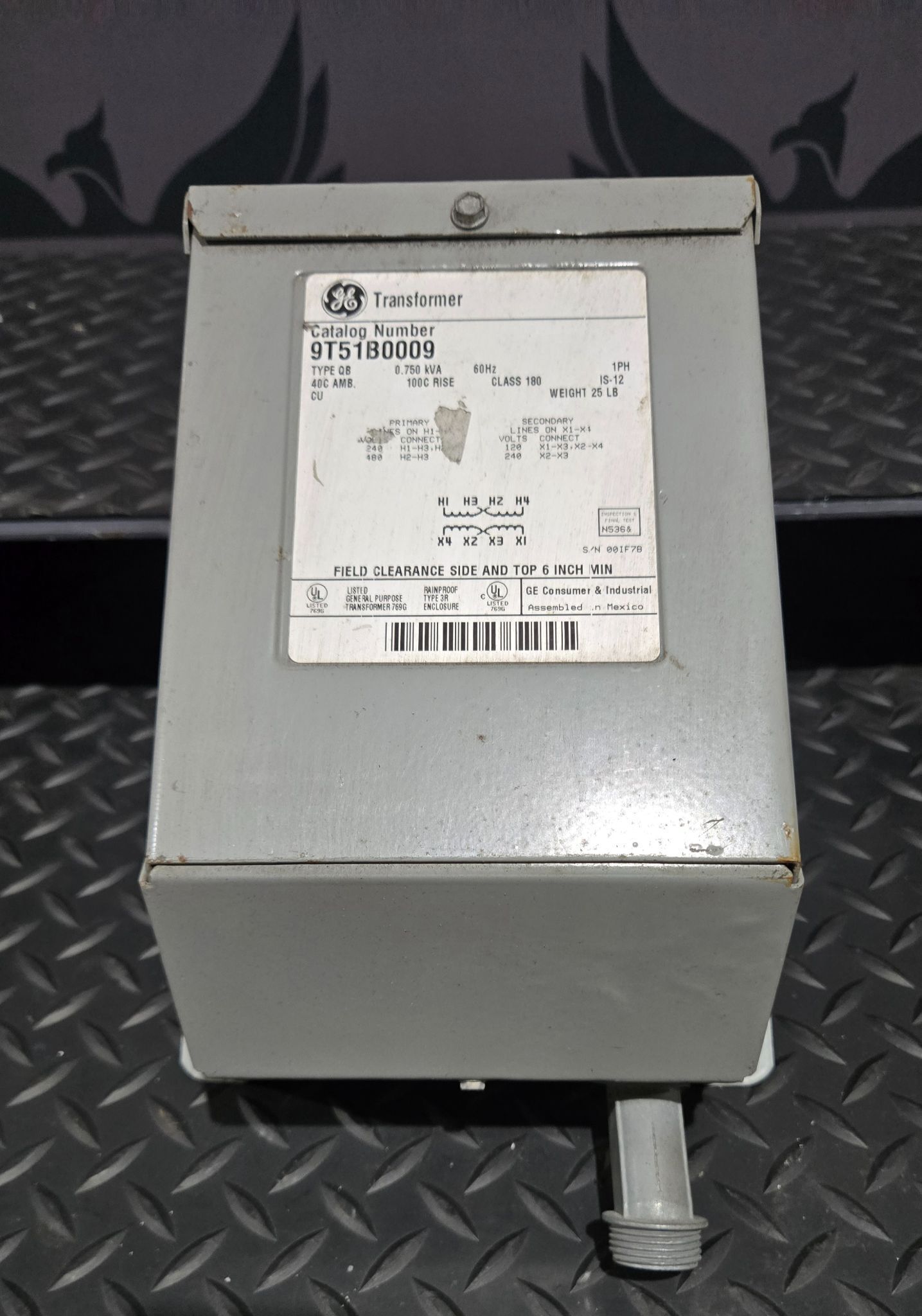 GE 9T51B0009 Transformer 240/480V - 120/240V, 1 PH, 3/4 kVa USED 0