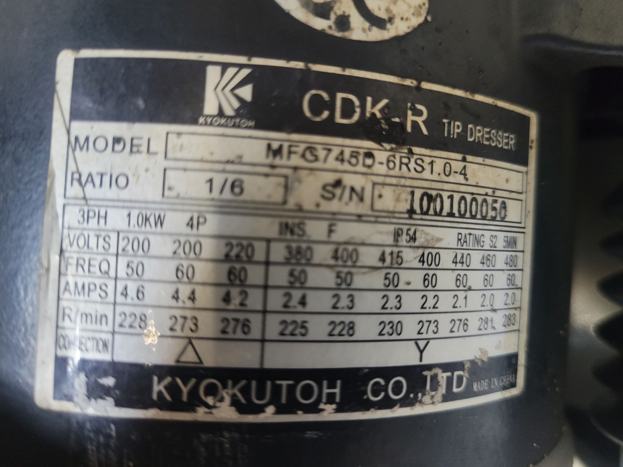 KYOKUTOH MFG745D-6RS1.0-4 220/440V Tip Dresser USED 3