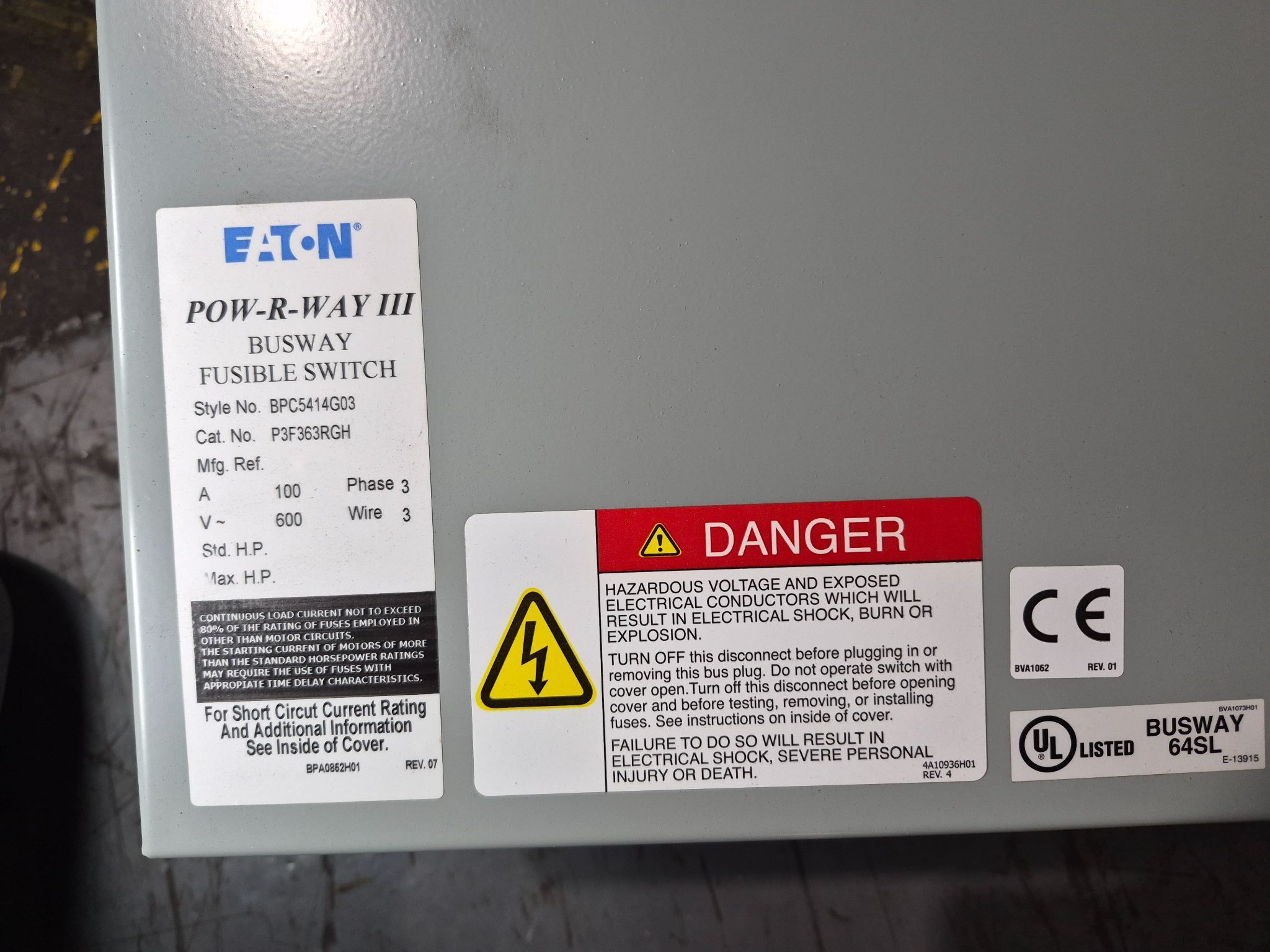 EATON P3F363RGH 800A 600V 3PH Fusible Busway Switch NEW 3