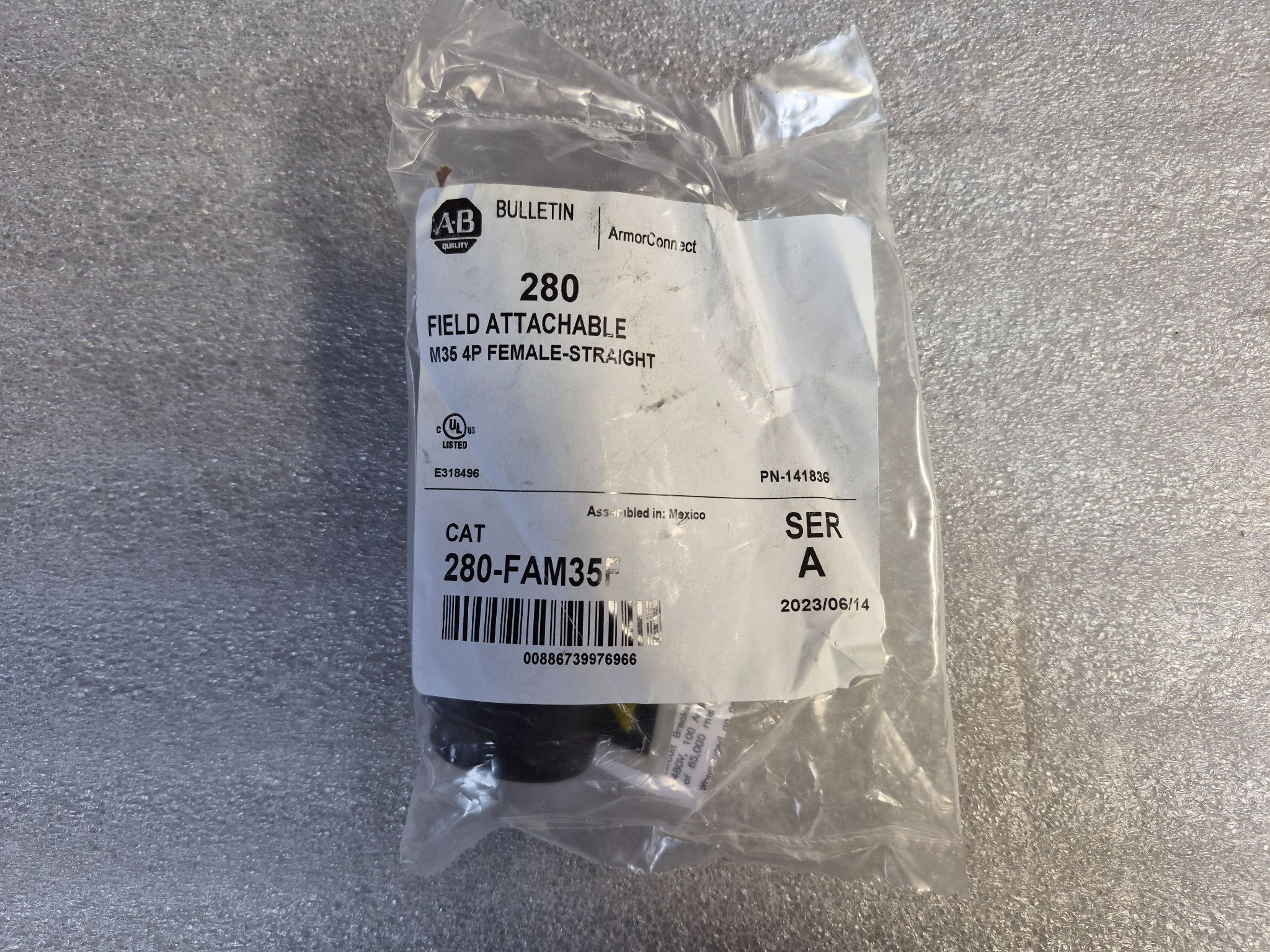 ALLEN BRADLEY 280-FAM35F M12 4-Pin Female Straight Field Attachable Connector NEW 0