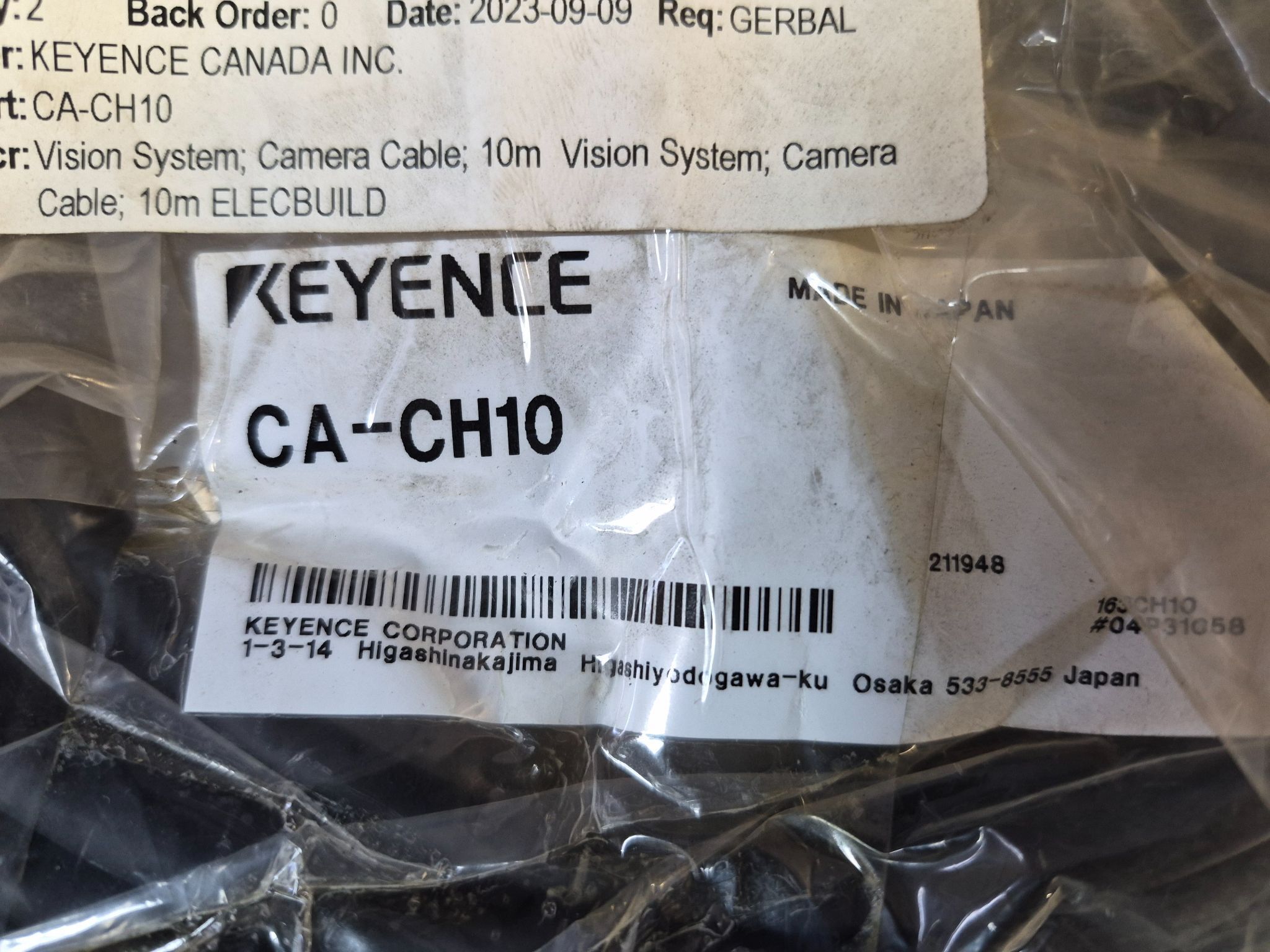 KEYENCE CA-CH10 High-Speed Vision Sensor Cable (10m) NEW 1