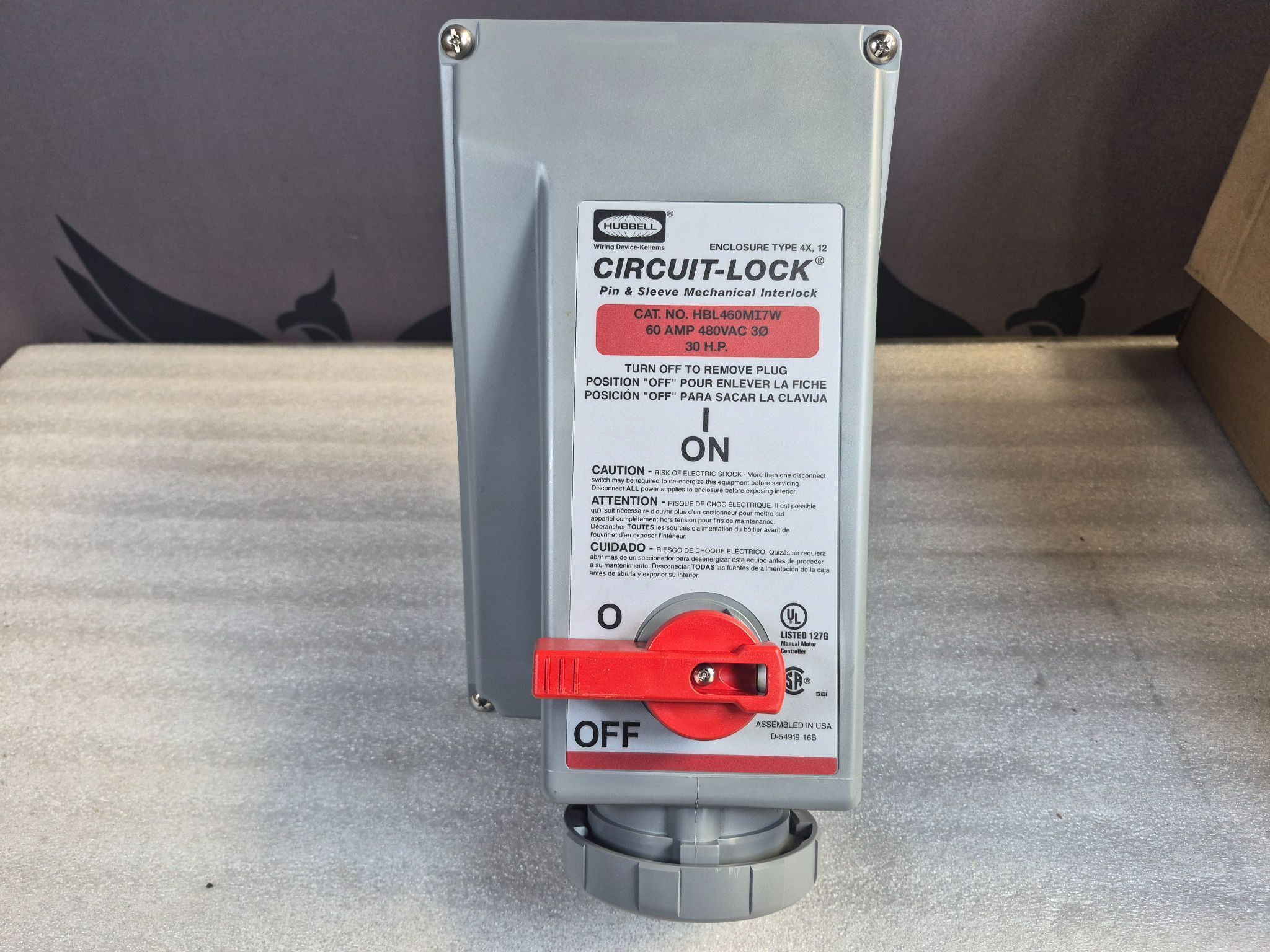 Hubbell HBL460MI7W Pin & Sleeve Mechanical Interlock 60A 480VAC NEW 0