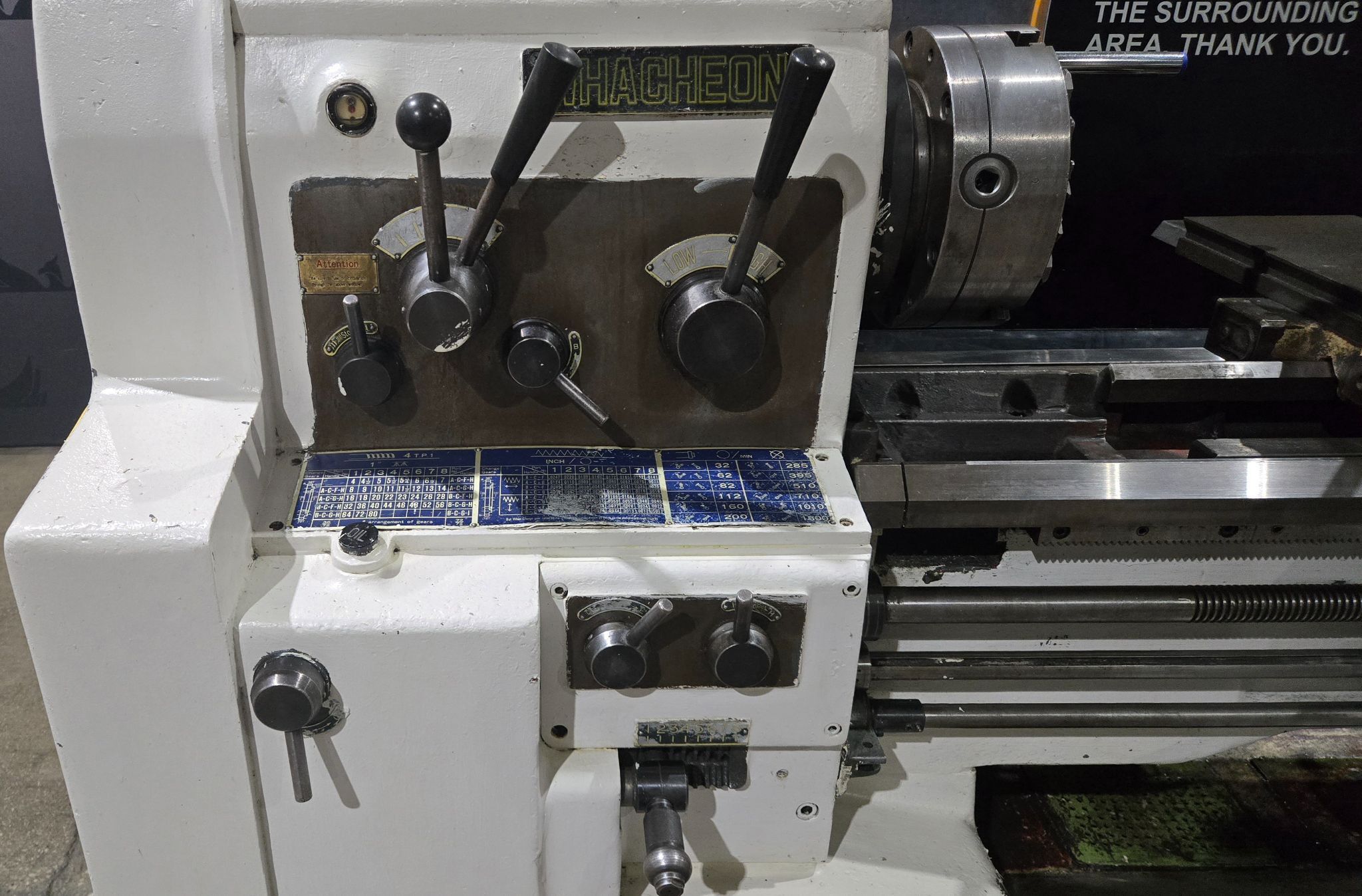 WHACHEON 435-1000 Engine Lathe 5HP 17" x 40" USED 4