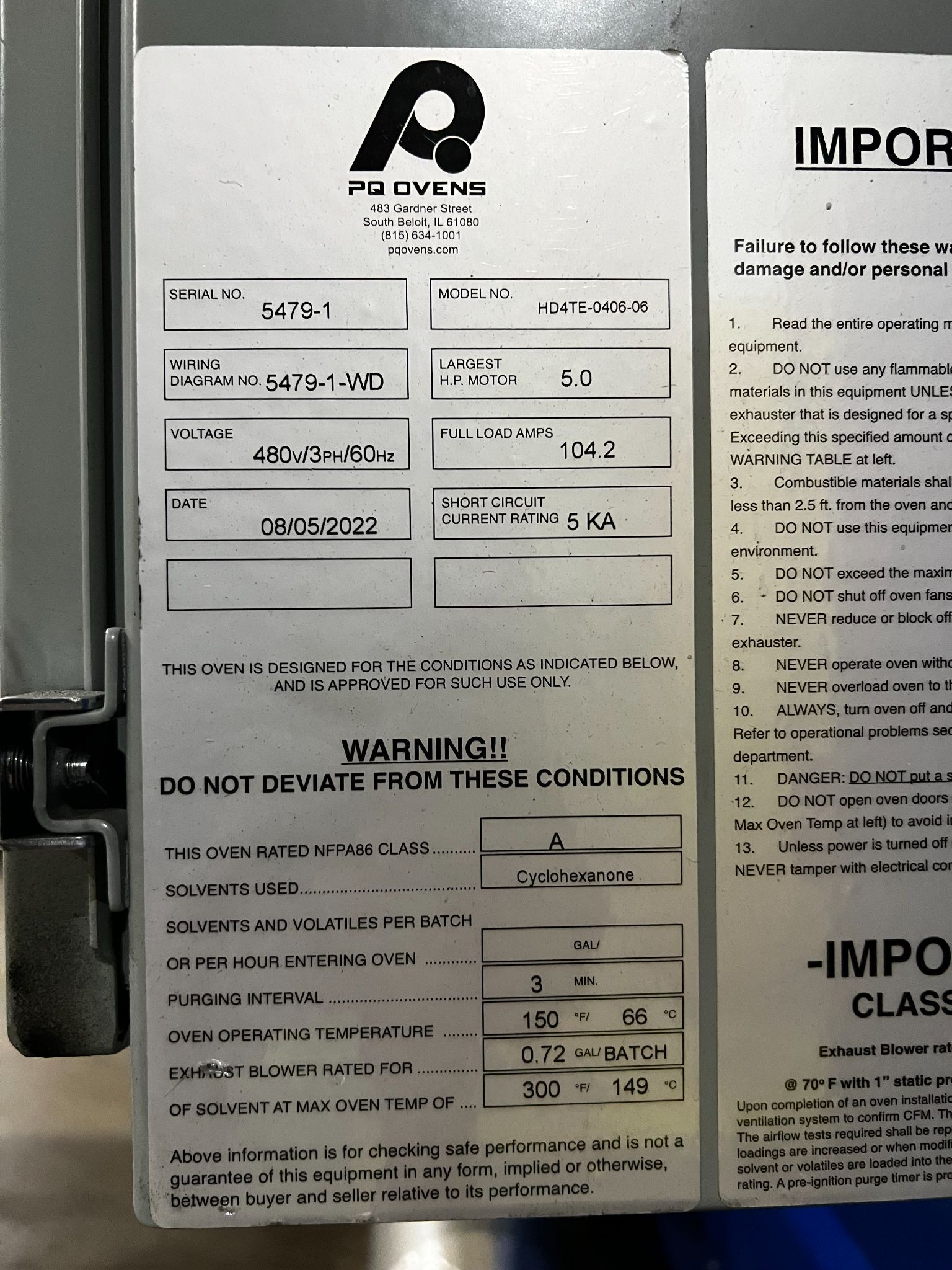 Precision Quincy HD4TE-0406-06 Electric Batch Oven USED 7