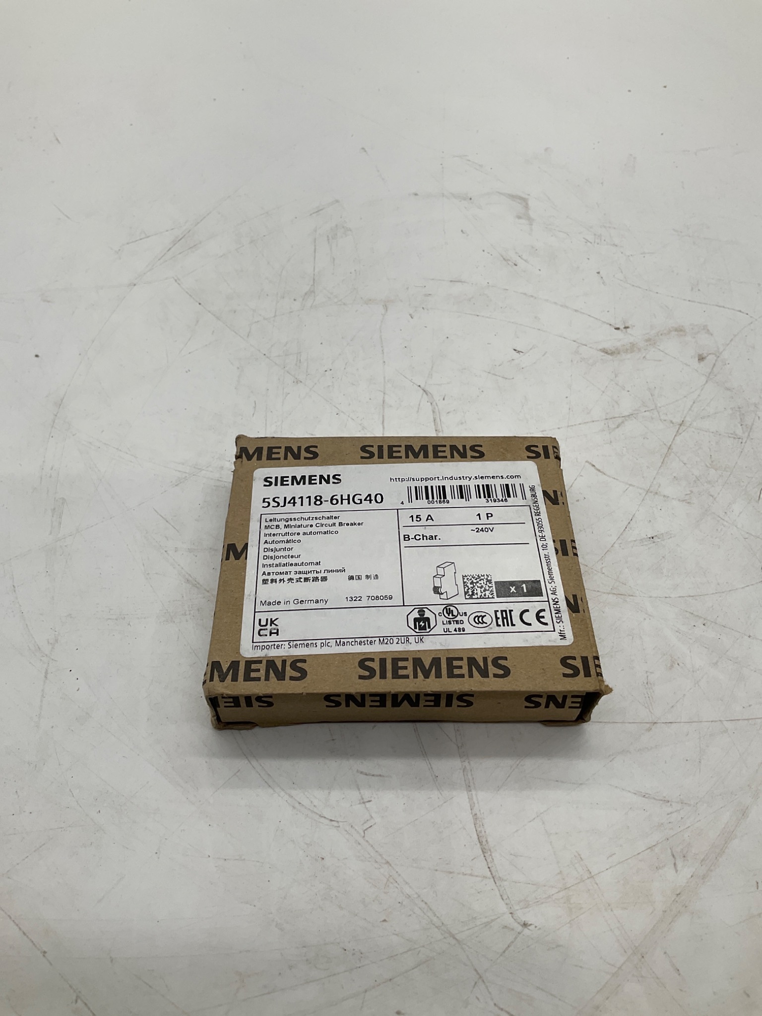 SIEMENS 5SJ4118-6HG40 Miniature Circuit Breaker 15A 1-Pole B Curve NEW 0
