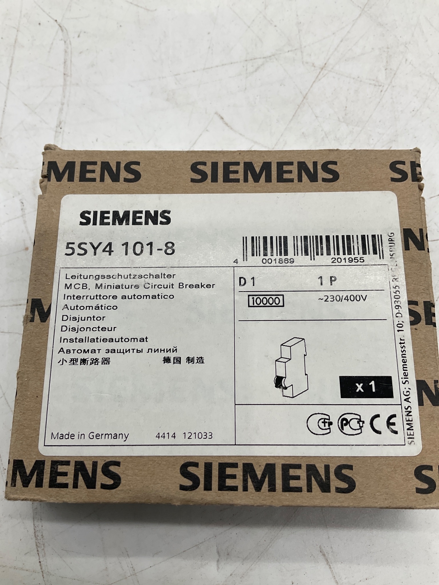 SIEMENS 5SY4 101-8 Miniature Circuit Breaker 1A 1-Pole D Curve NEW 1
