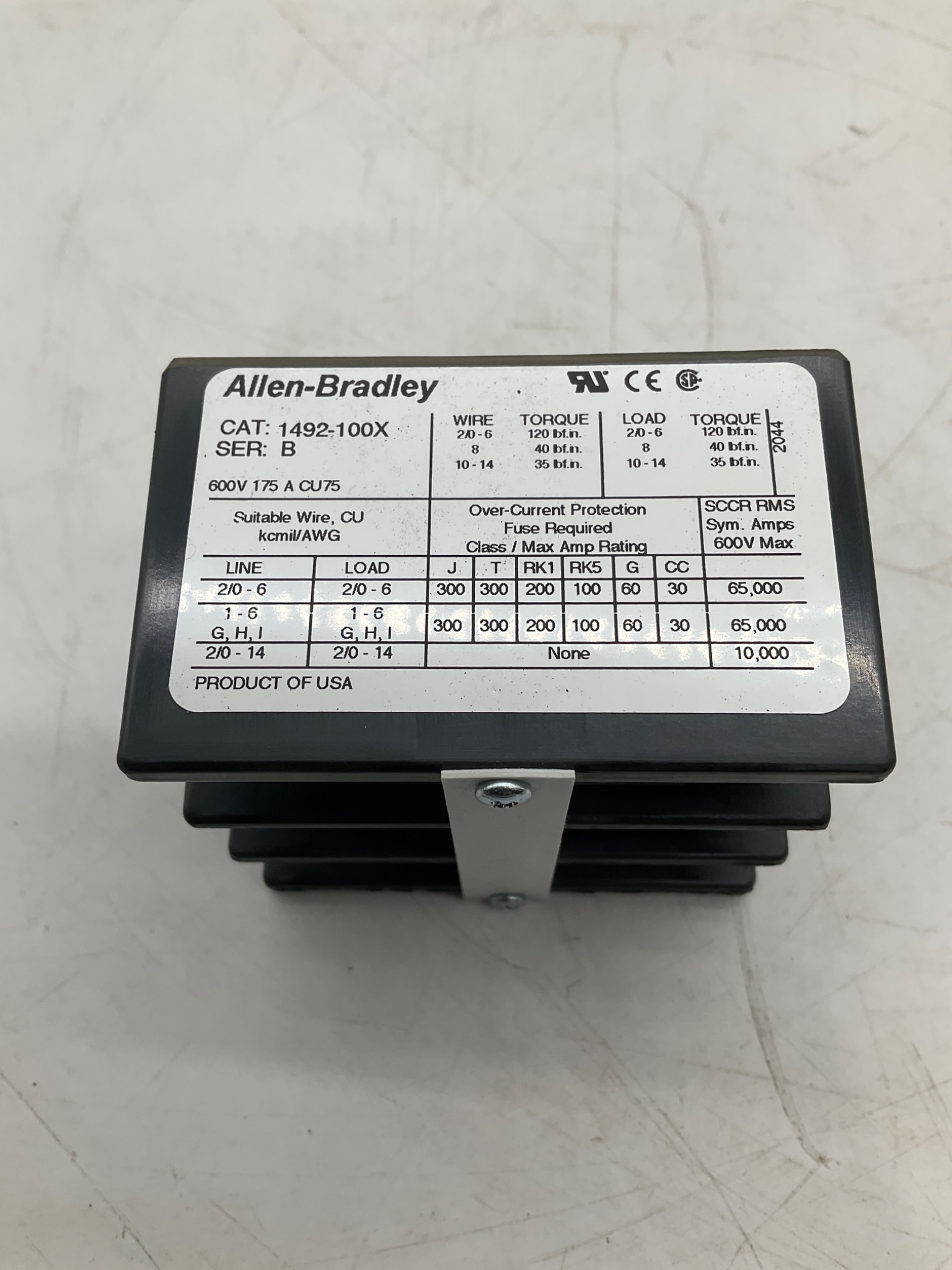 ALLEN-BRADLEY 1492-100X Power Terminal Block Series B 175A 600V NEW 3