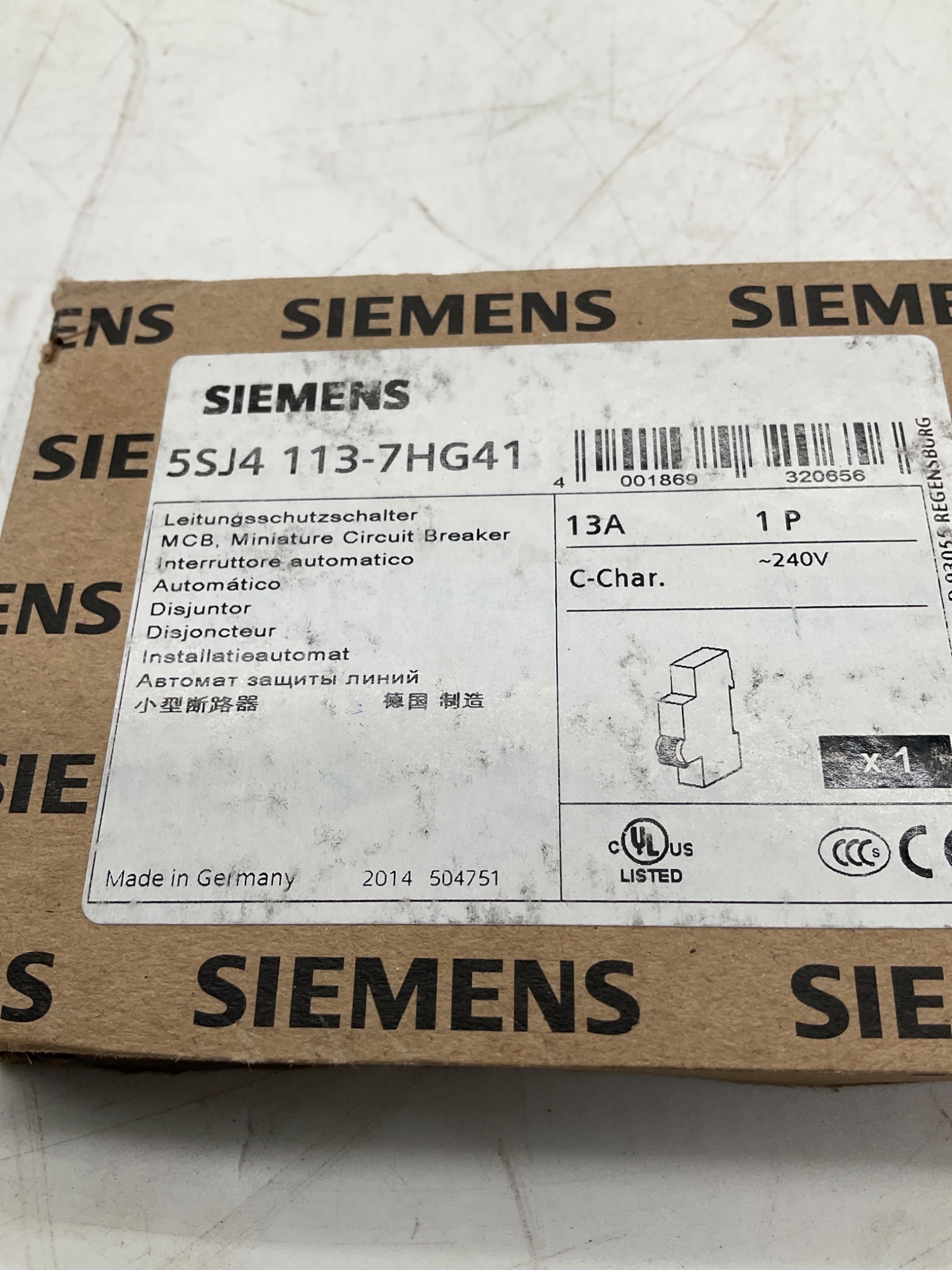 SIEMENS 5SJ4113-7HG41 Miniature Circuit Breaker 13A 1-Pole C Curve NEW 1
