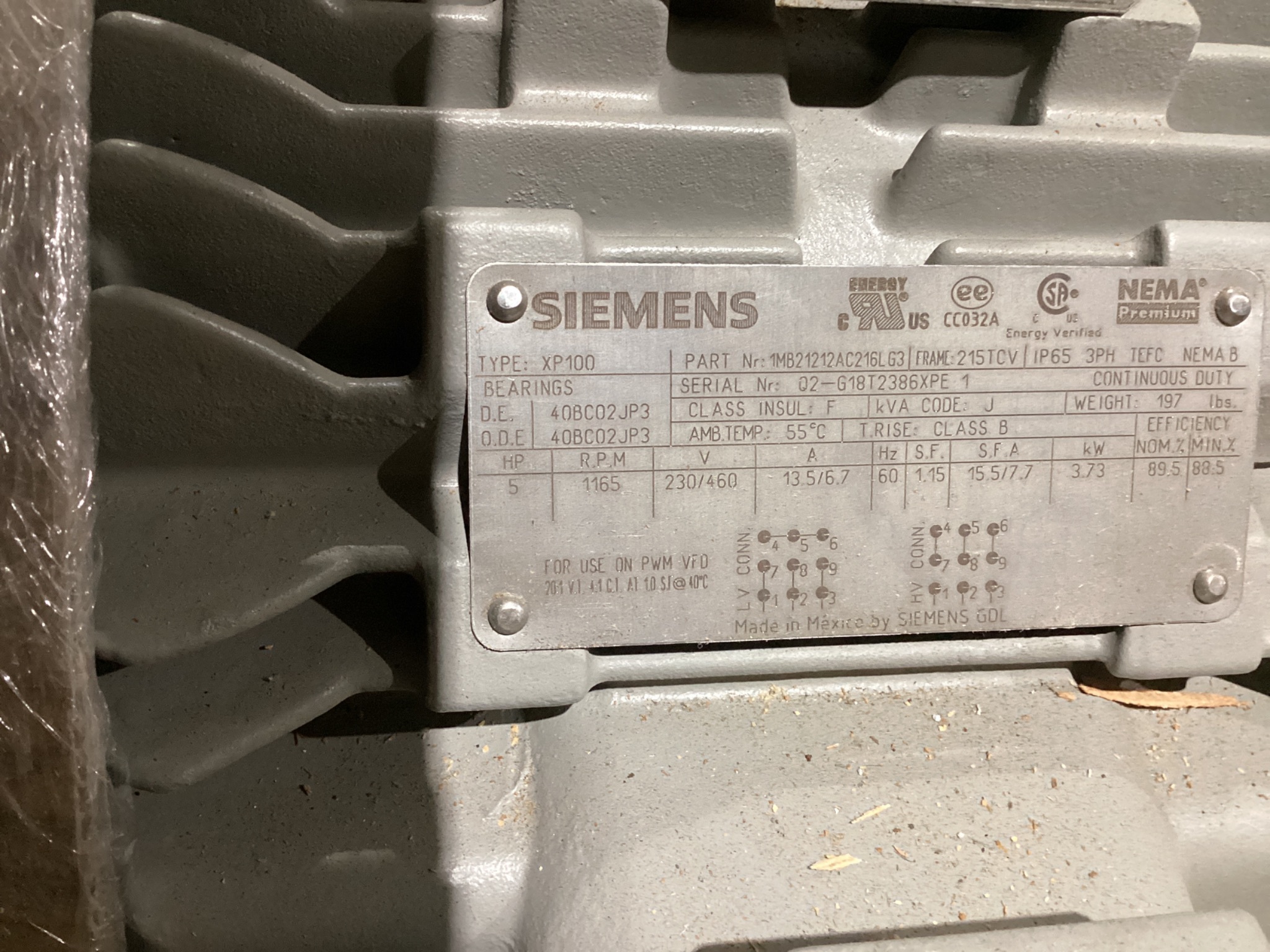 SIEMENS 1MB21212AC216LG3 XP100 AC Motor 5HP 1165RPM 230/460V 3PH NEW 2