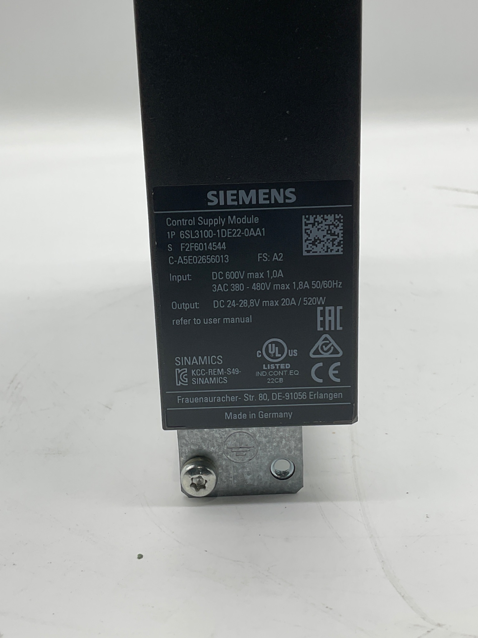 SIEMENS 6SL3100-1DE22-0AA1 SINAMICS Control Supply Module USED 5