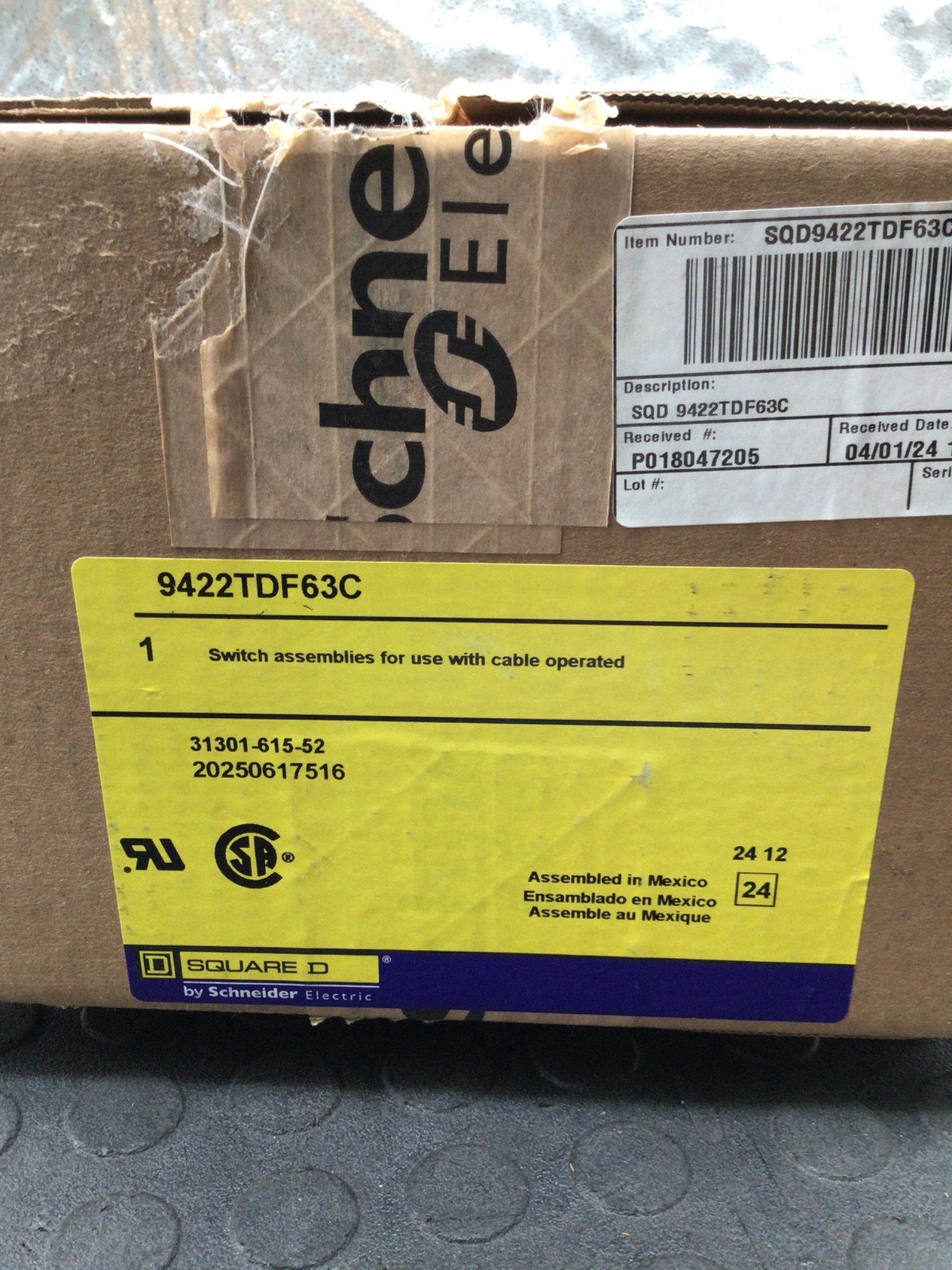 SQUARE D 9422TDF63C Cable Operated Switch Assembly NEW 1