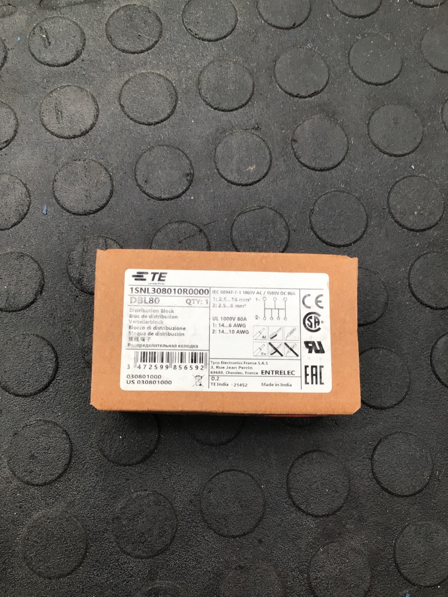 TE CONNECTIVITY 1SNL308010R0000 DBL80 Distribution Block NEW 1