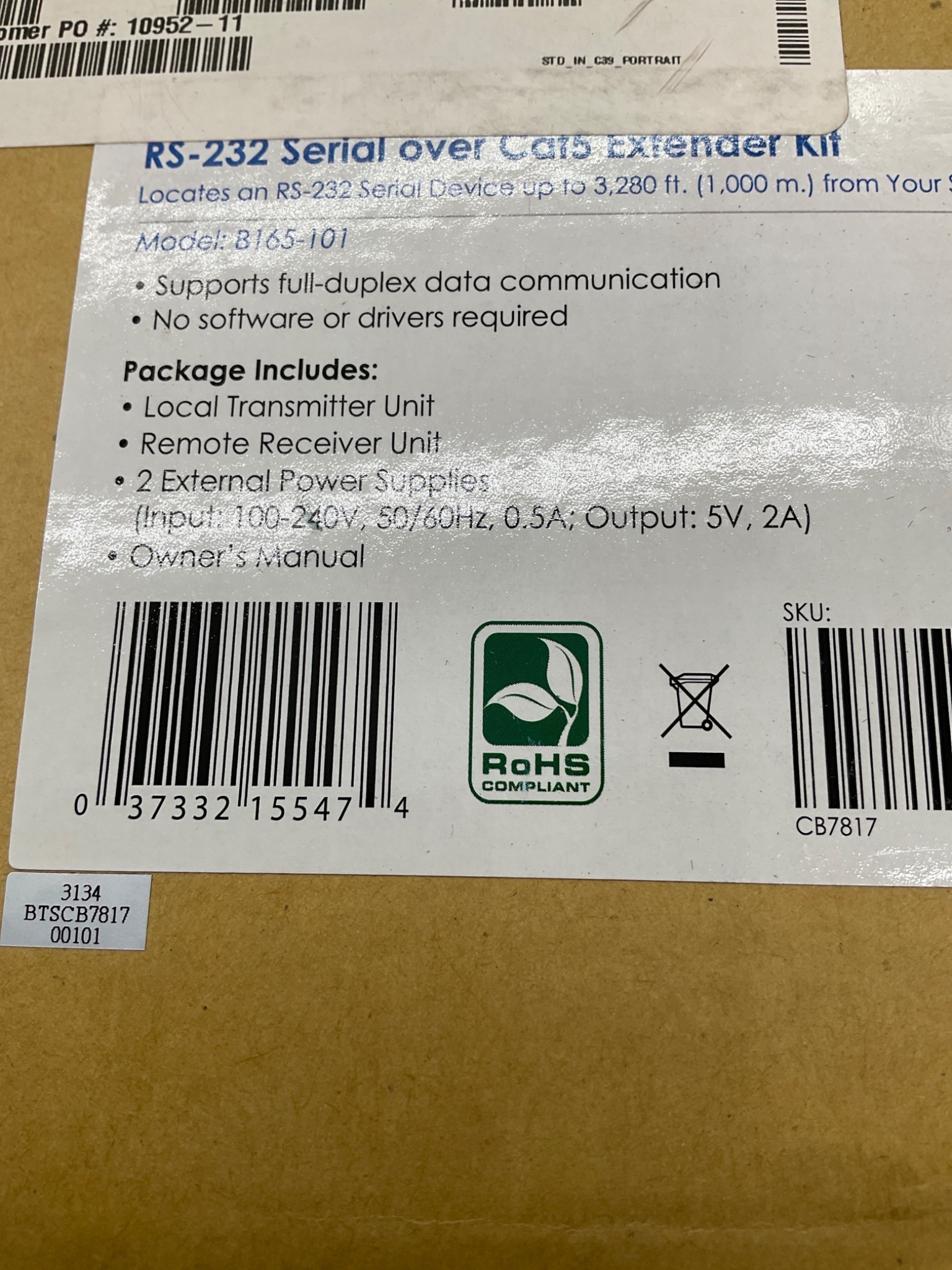 TRIPP-LITE B165-101 RS-232 Serial Over Cat5 Extender Kit NEW 3