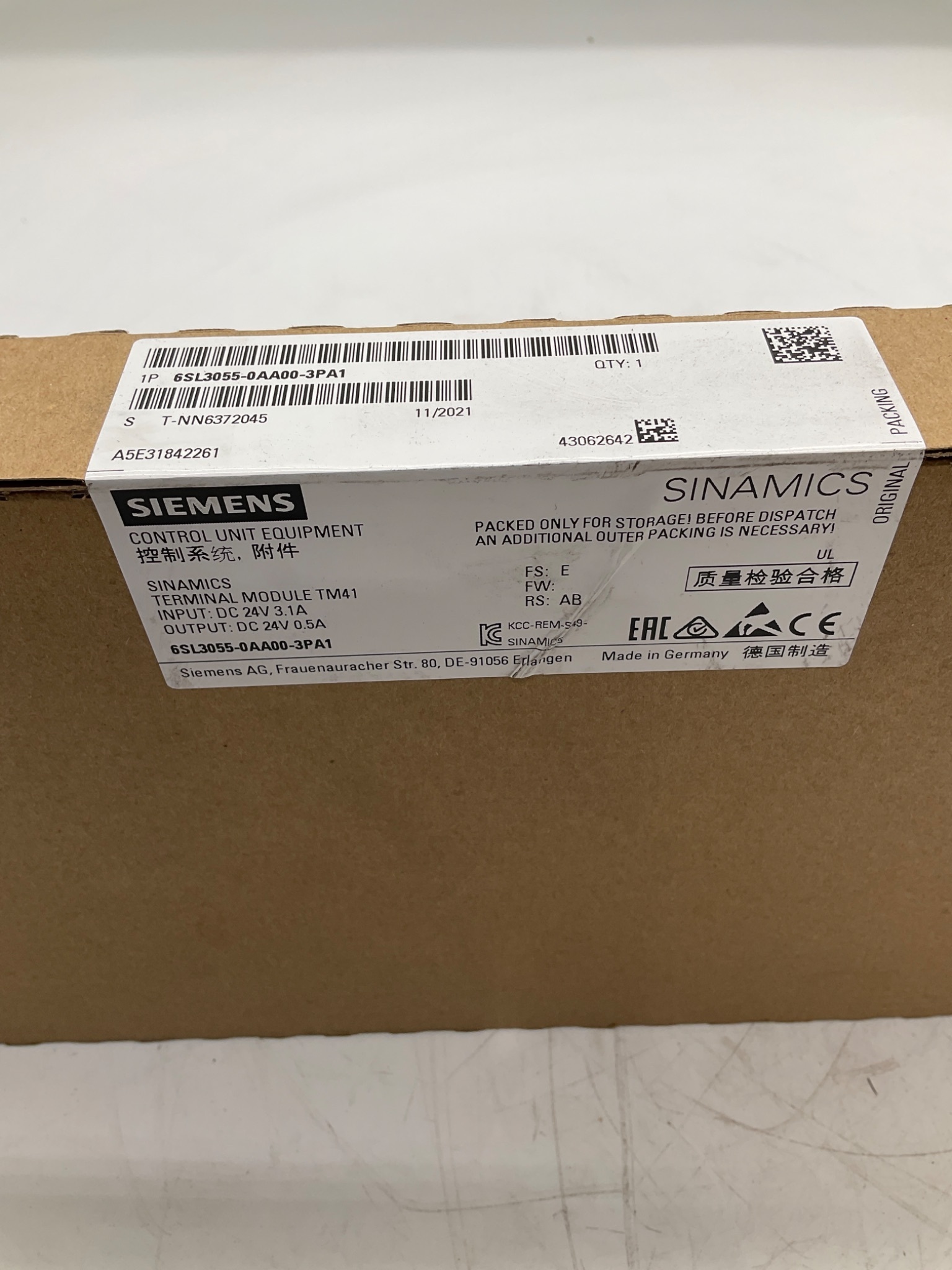 SIEMENS 6SL3055-0AA00-3PA1 SINAMICS TM41 Terminal Module NEW 1