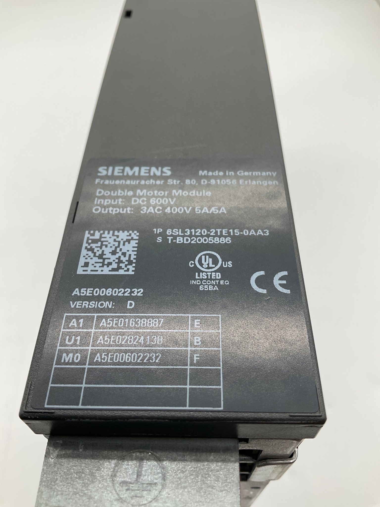 SIEMENS 6SL3120-2TE15-0AA3 SINAMICS S120 Double Motor Module USED 3