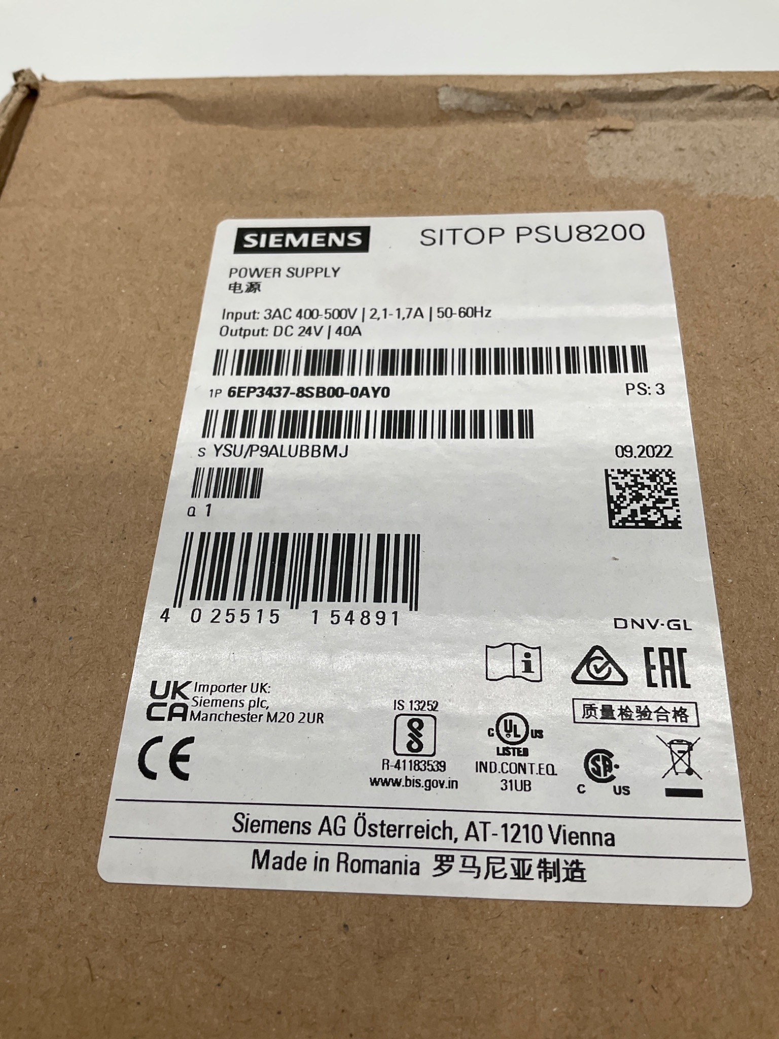 SIEMENS 6EP3437-8SB00-0AY0 SITOP PSU8200 Power Supply NEW 1