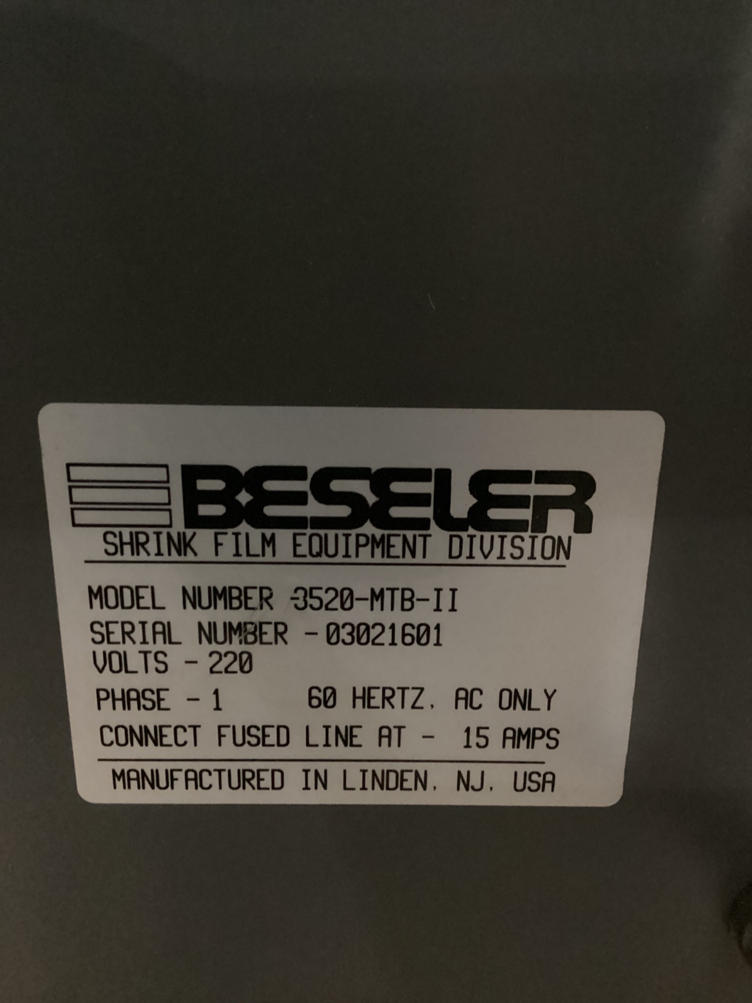 BESELER 3520-MTB-II Manual L-Bar Shrink Packaging System USED 4