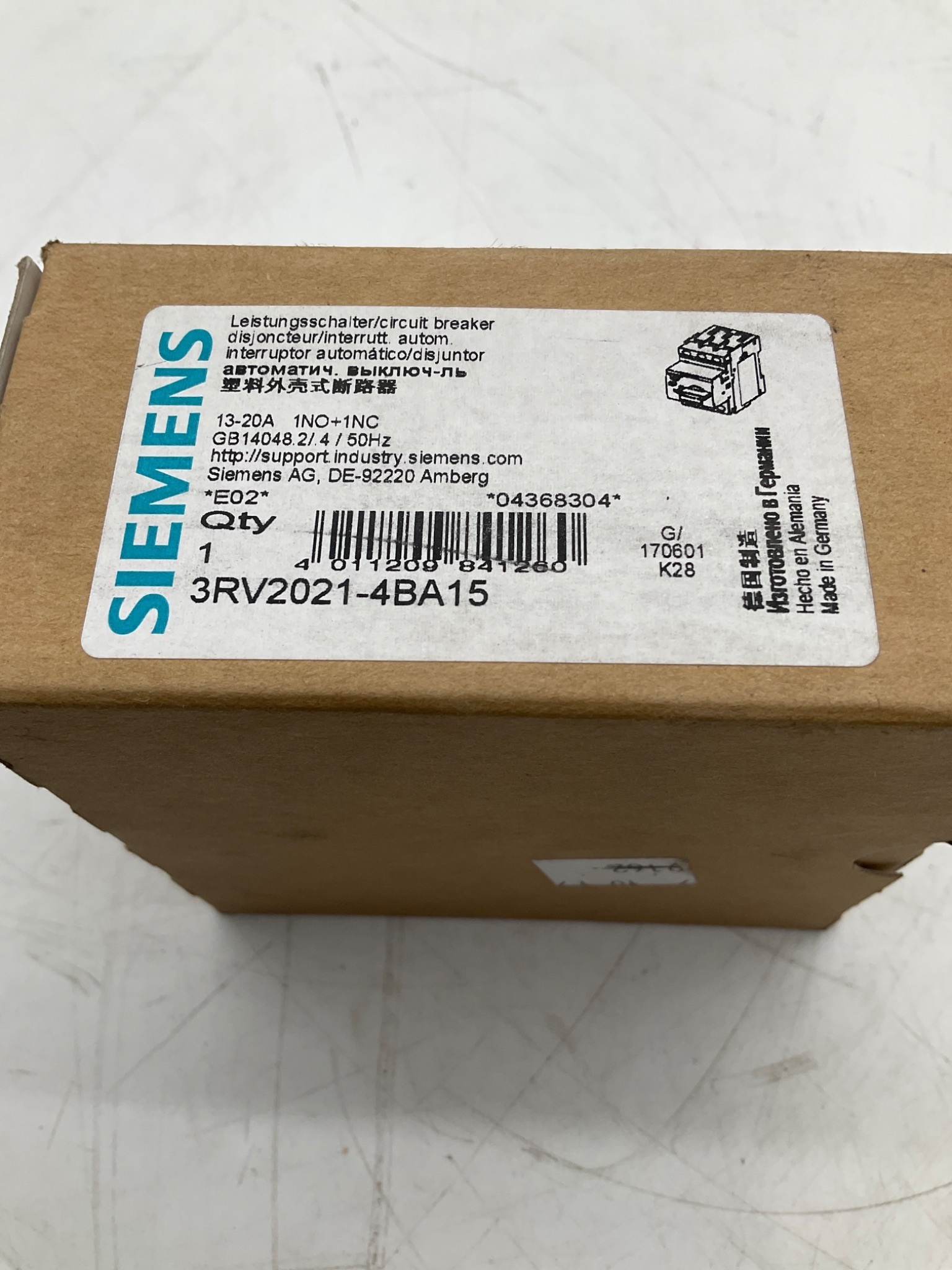 SIEMENS 3RV2021-4BA15 SIRIUS Motor Protection Circuit Breaker NEW 0