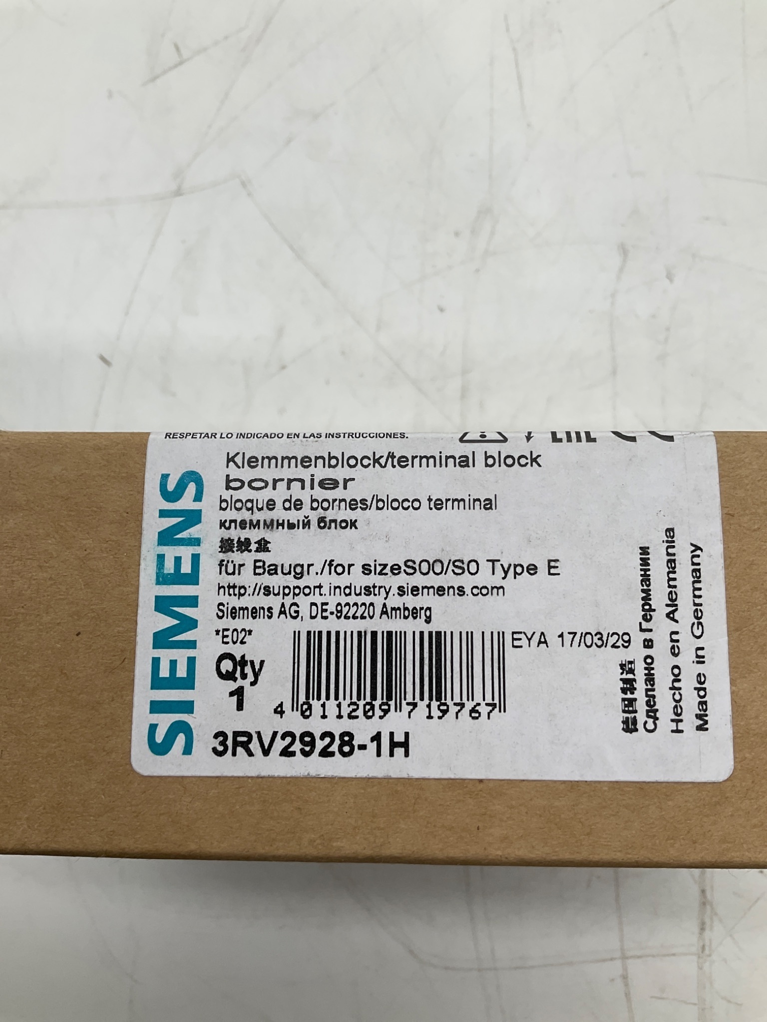 SIEMENS 3RV2928-1H Terminal Block NEW 1