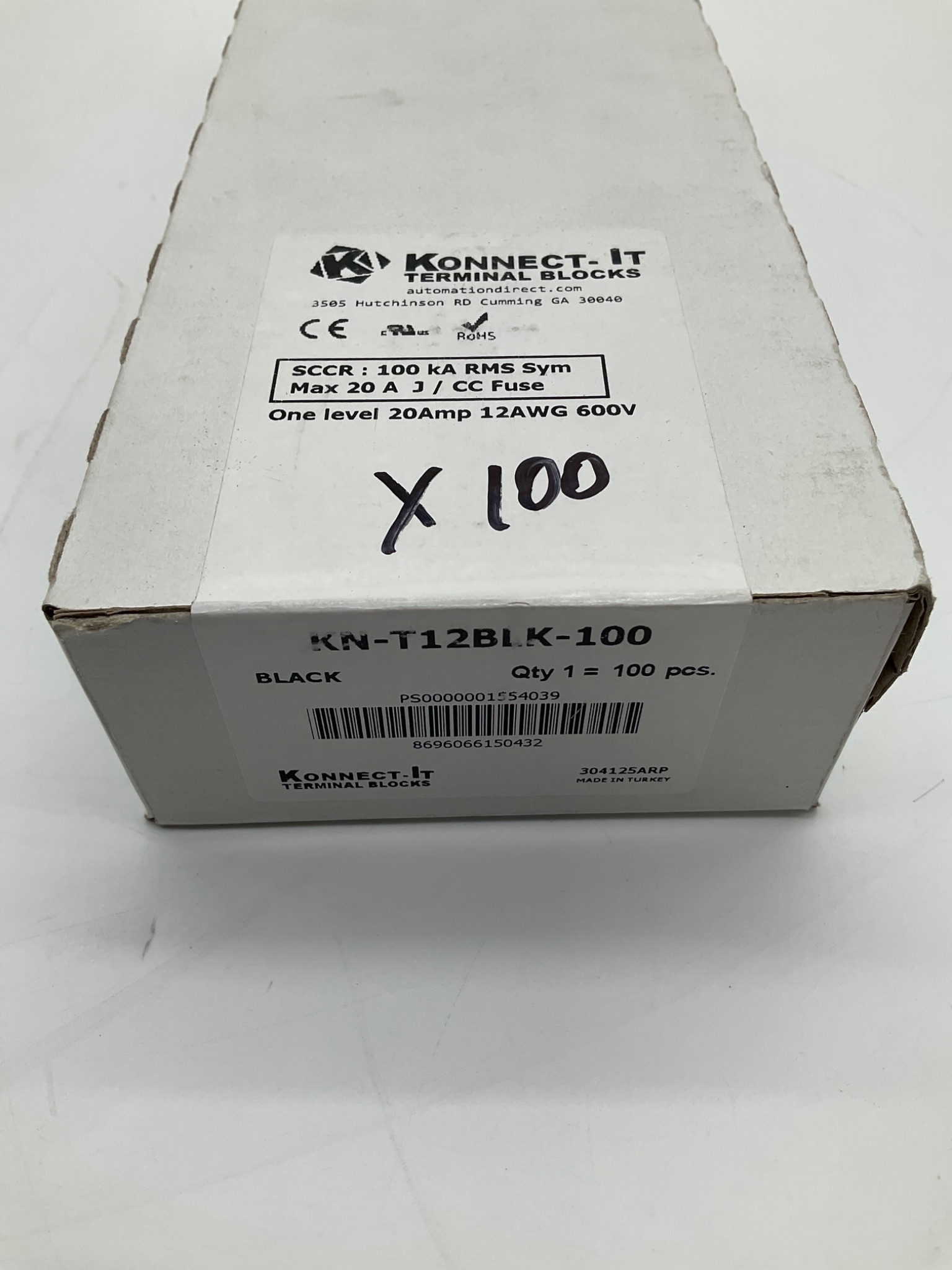 KONNECT-IT KN-T12BLK-100 Feed-Through Terminal Block (Lot of 100) NEW 1