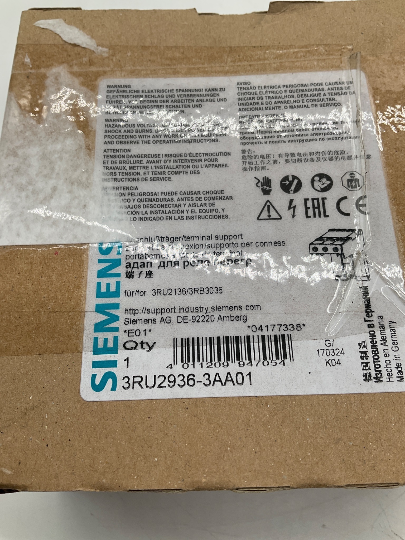 SIEMENS 3RU2936-3AA01 Terminal Support Size S2 NEW 1