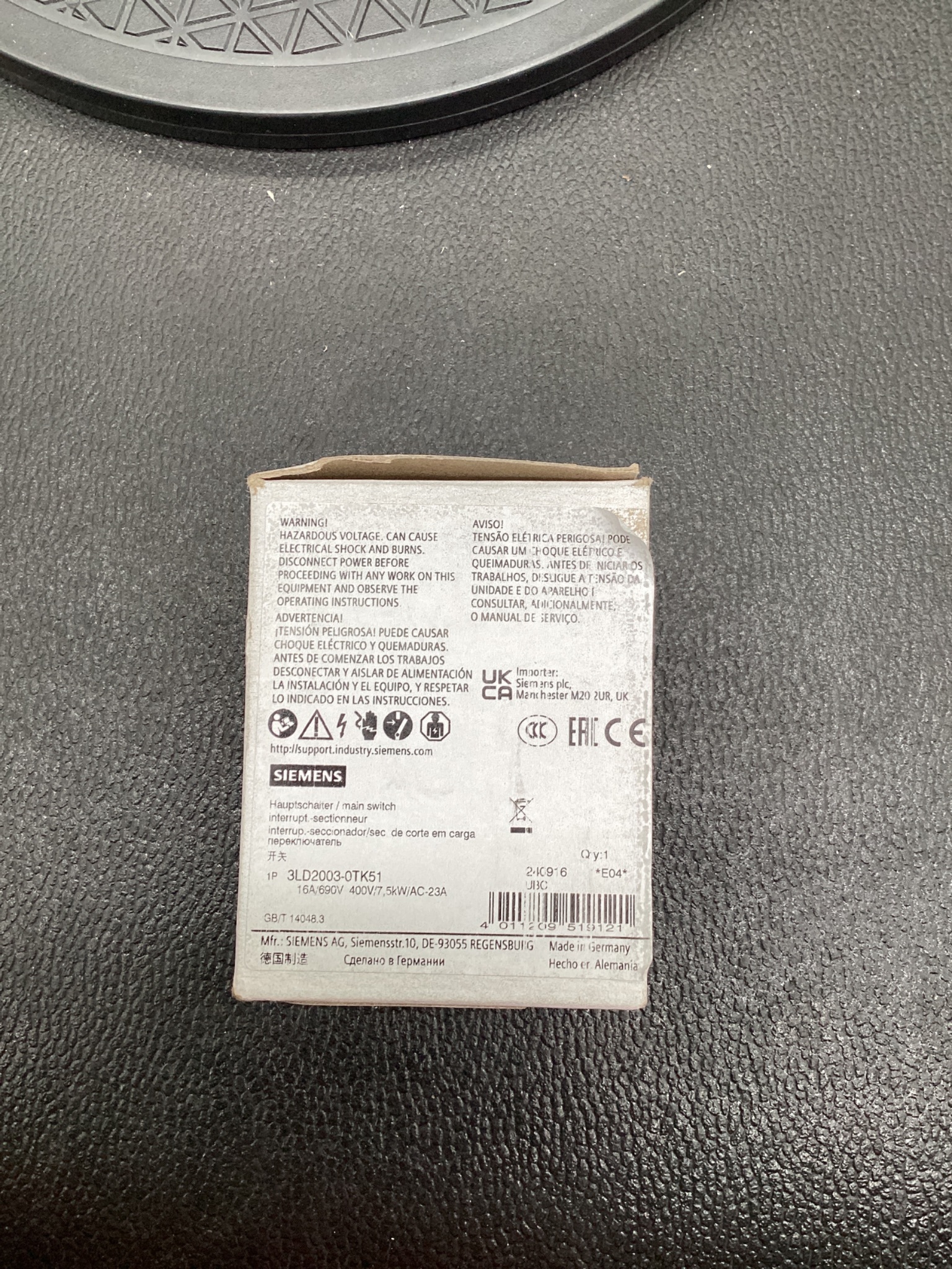 SIEMENS 3LD2003-0TK51 Main Switch 16A NEW 2
