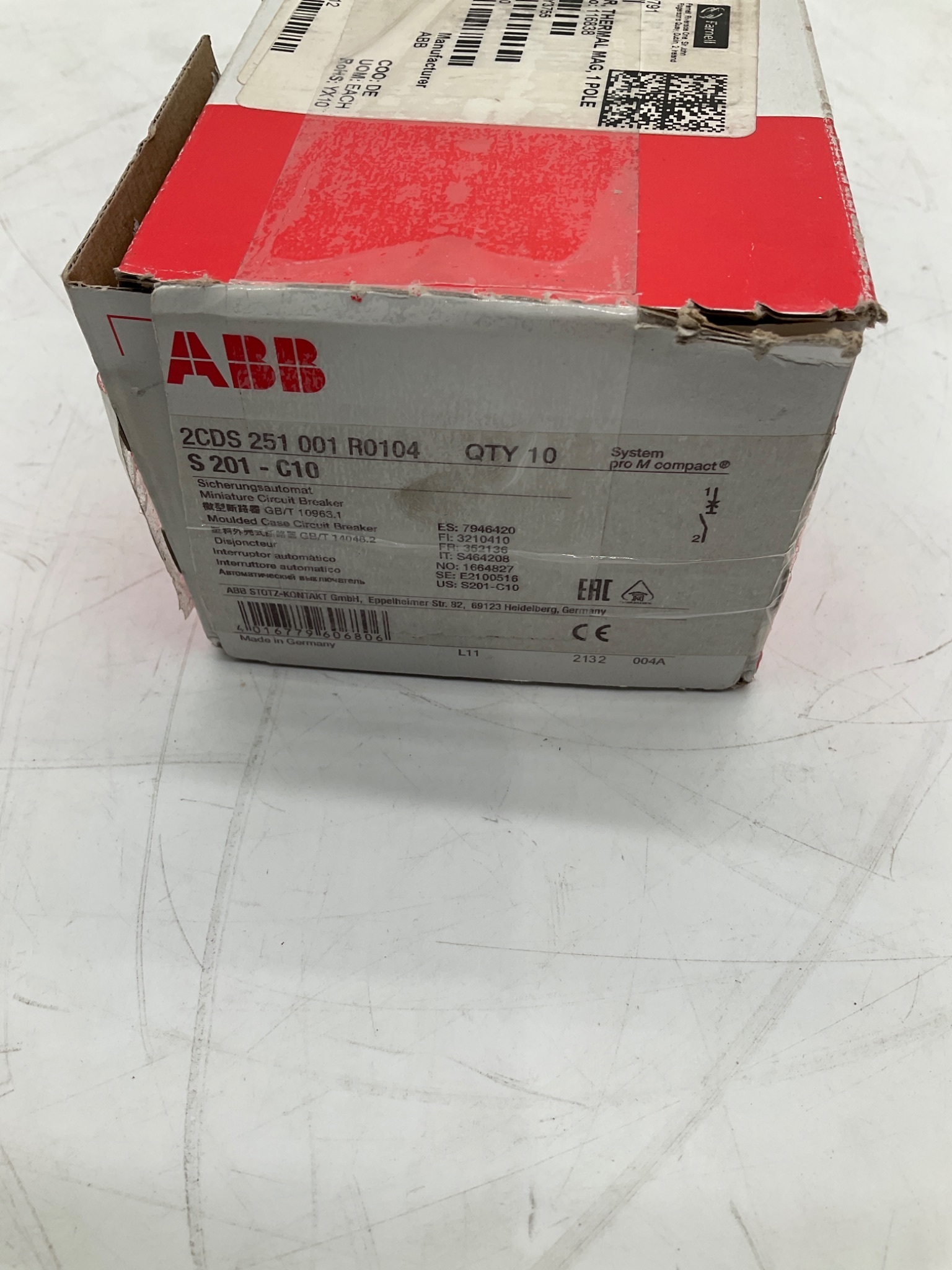 ABB S201-C10 Miniature Circuit Breaker 10A 1 Pole (Lot of 10) NEW 3