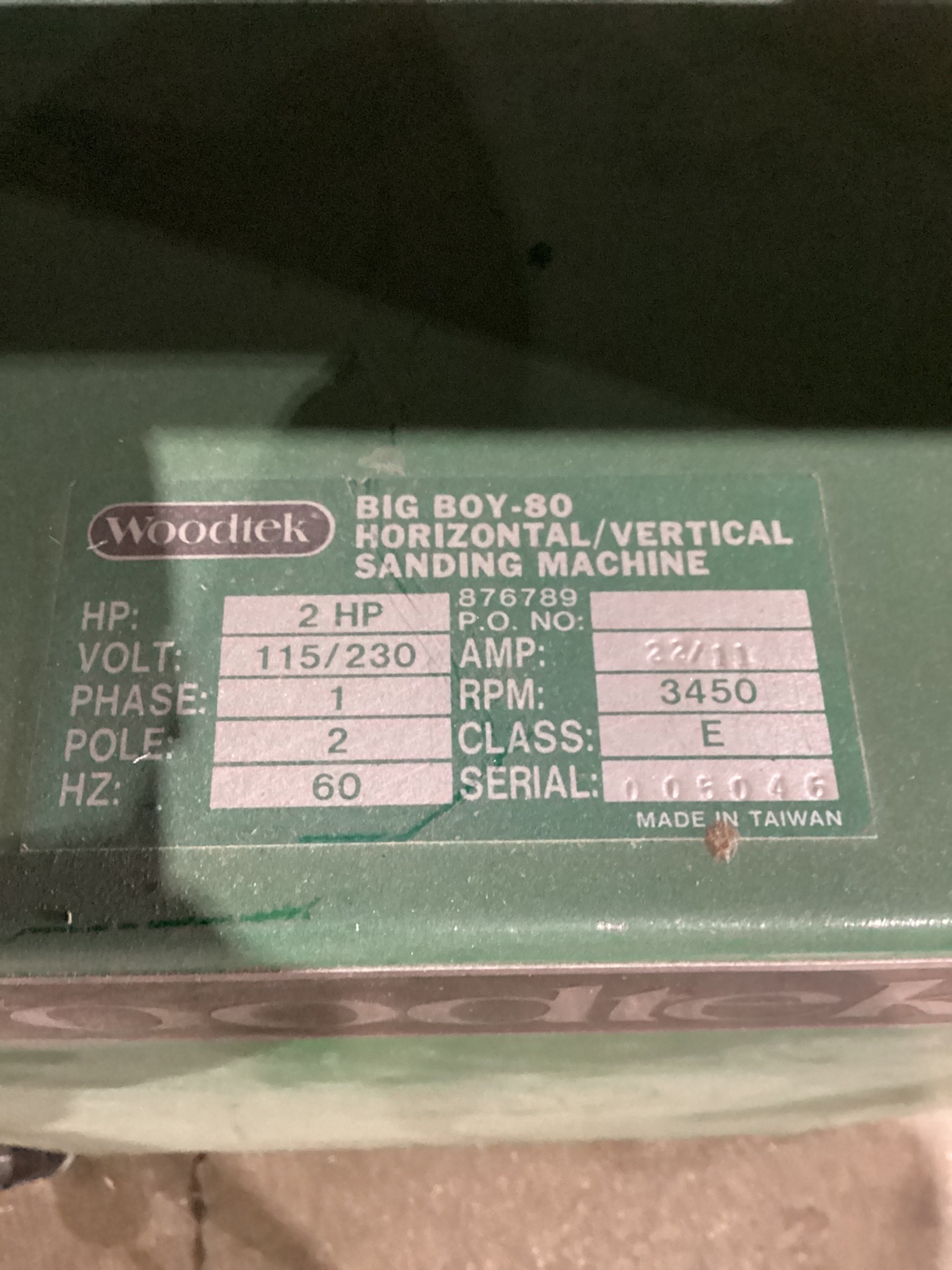 WOODTEK 876789 BIG BOY-80 Horizontal/Vertical Sanding Machine USED 1