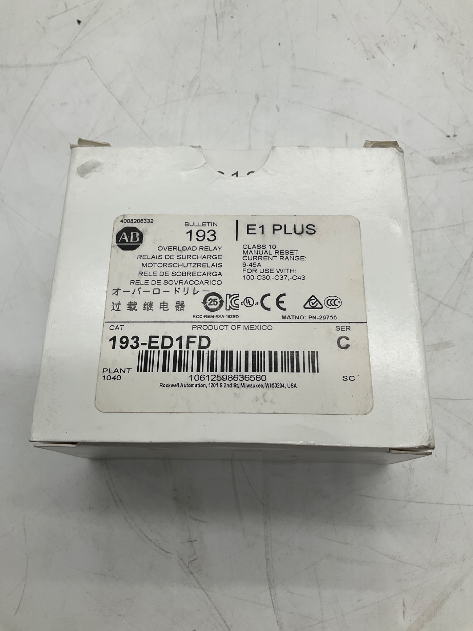 ALLEN-BRADLEY 193-ED1FD E1 Plus Electronic Overload Relay 9-45A NEW 1