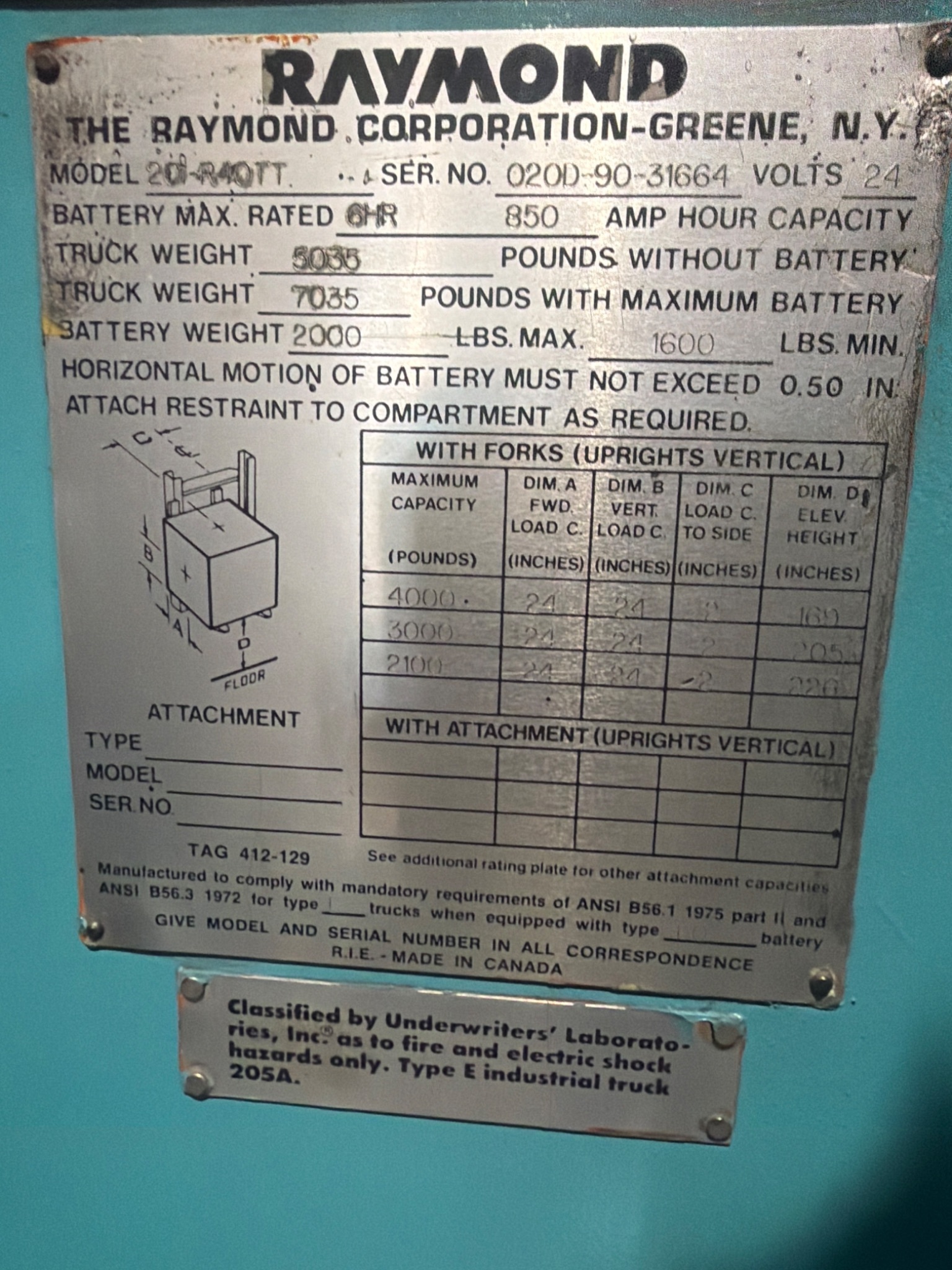 RAYMOND 20IR40TT 4000 LB Reach Truck with TS24/100 Charger USED - Drive Wheel Damage 4