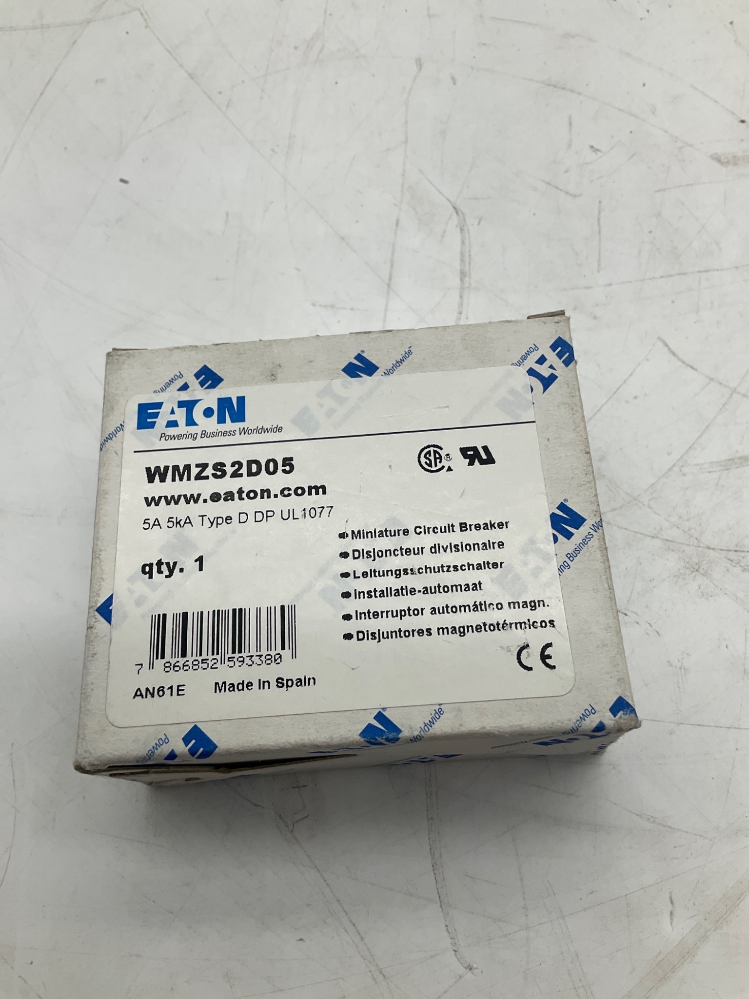 EATON WMZS2D05 Miniature Circuit Breaker 5A 2 Pole Type D NEW 1