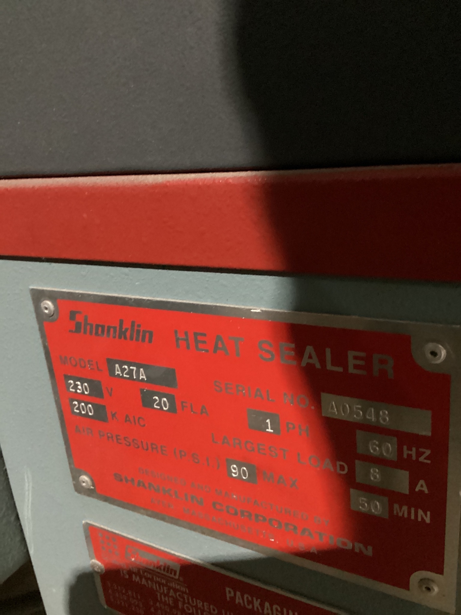 Shanklin A27A Automatic Heat Sealer USED 5