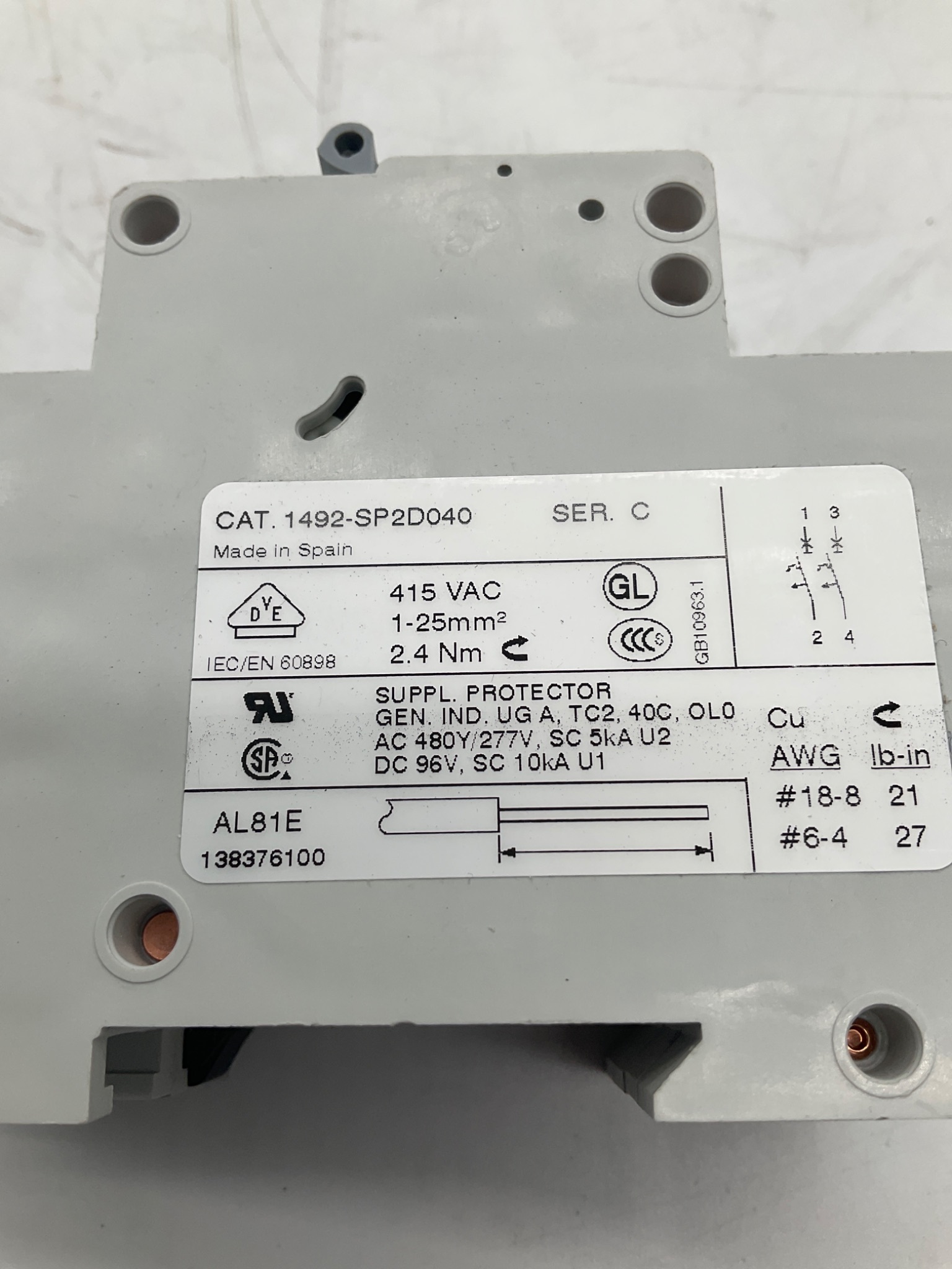 Allen-Bradley 1492-SP2D040 Supplementary Protector 2-Pole 4A NEW 1