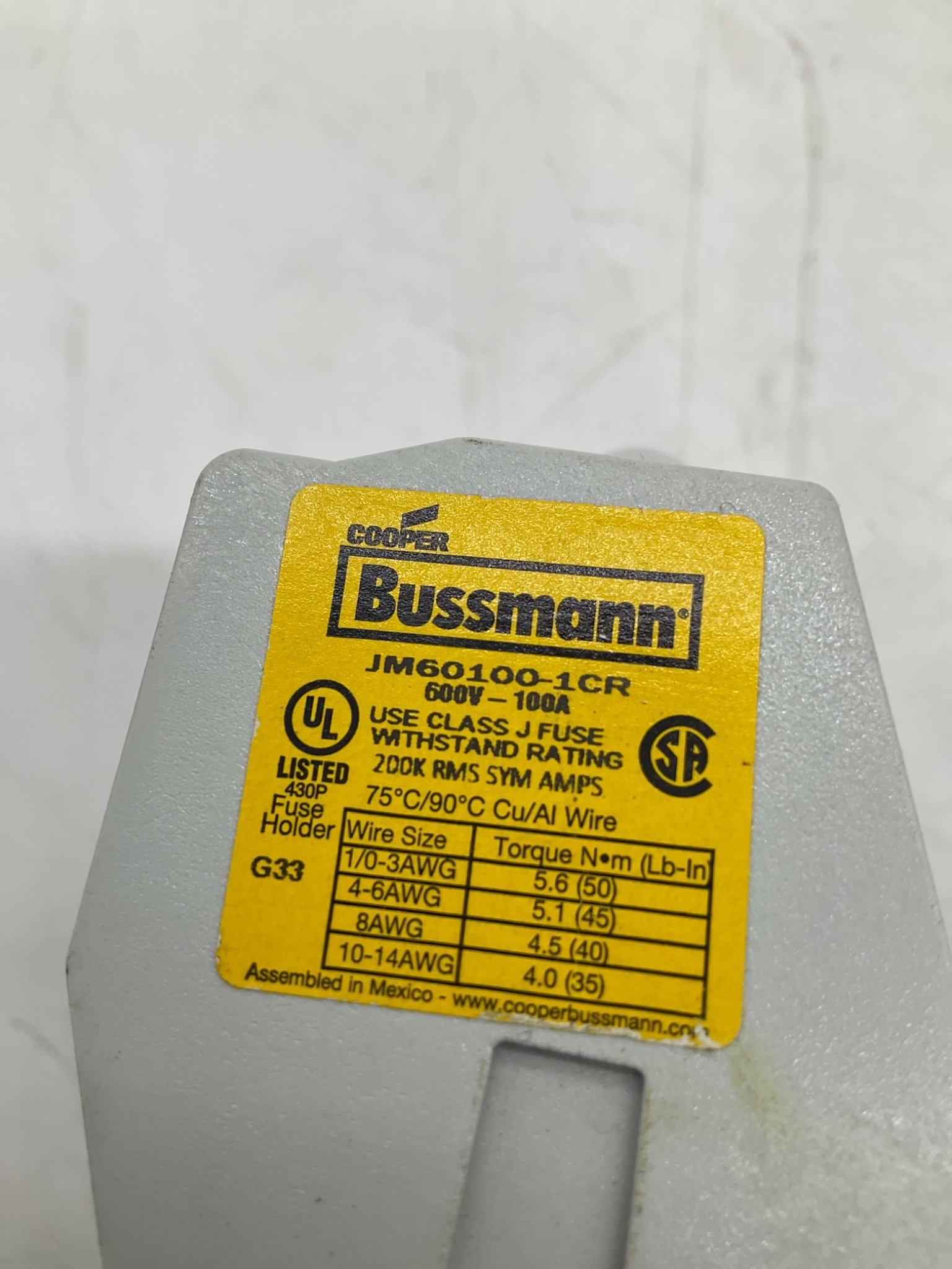 Bussmann JM60100-1CR Class J Fuse Block 100A 600V NEW 2